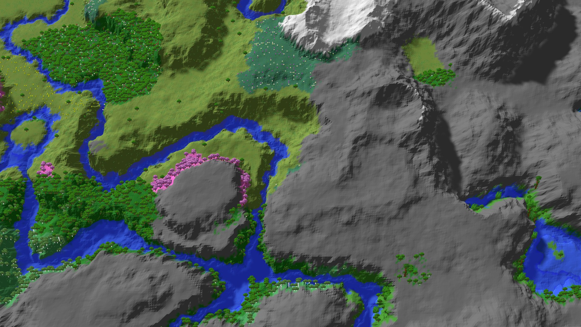 Aerial 3D overview 500 blocks SW of spawn