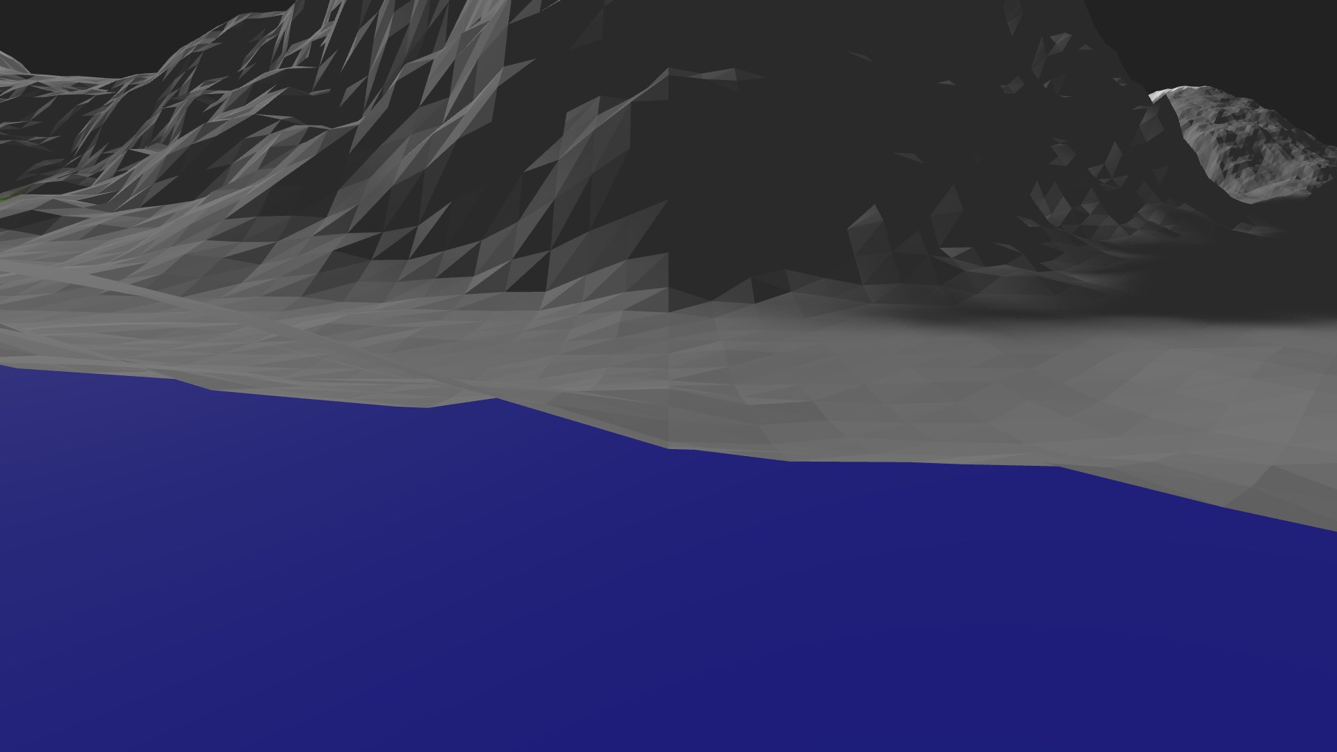 Near-horizontal 3D view from spawn looking at the surrounding terrain