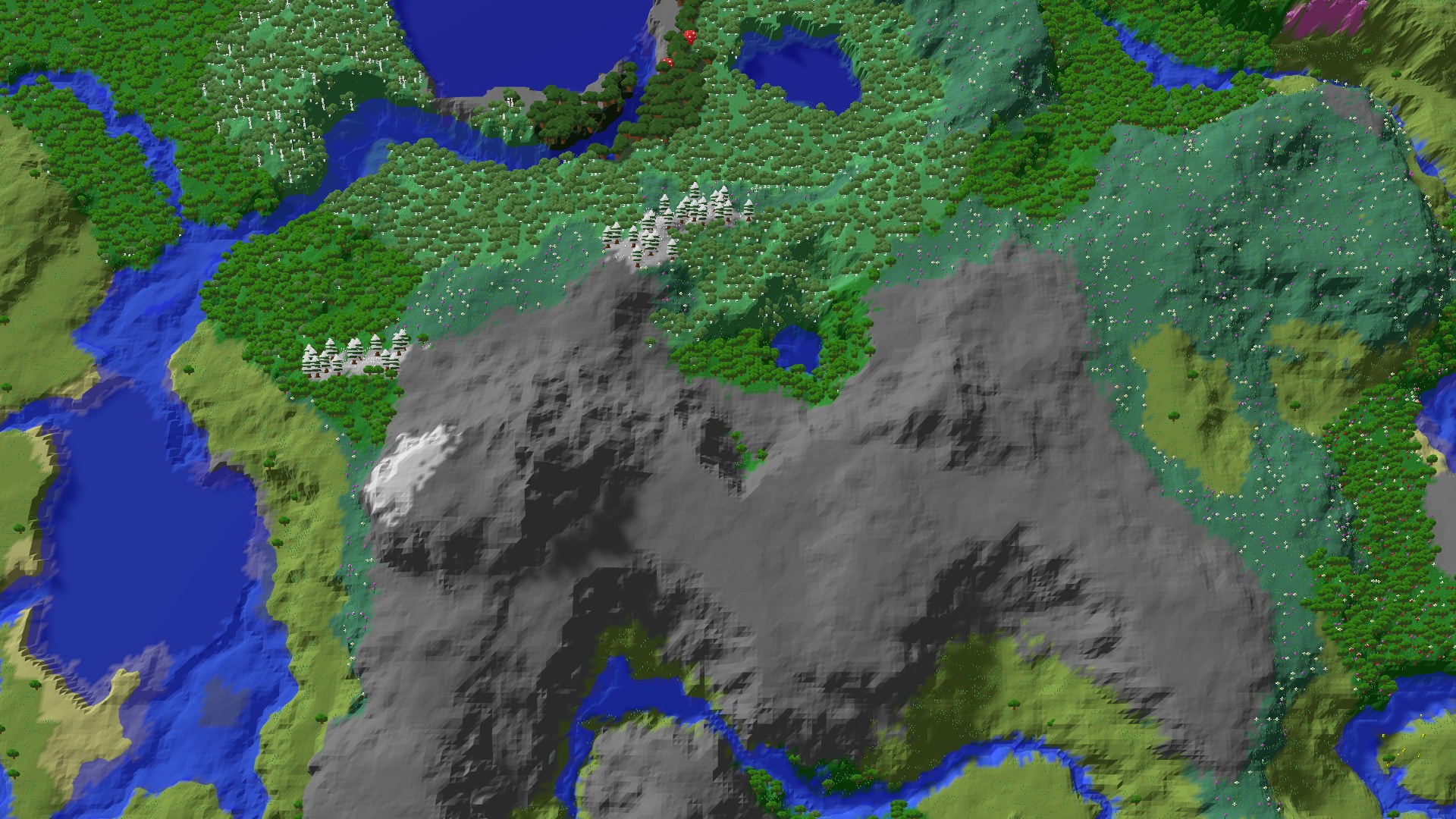 Aerial 3D overview 500 blocks SE of spawn