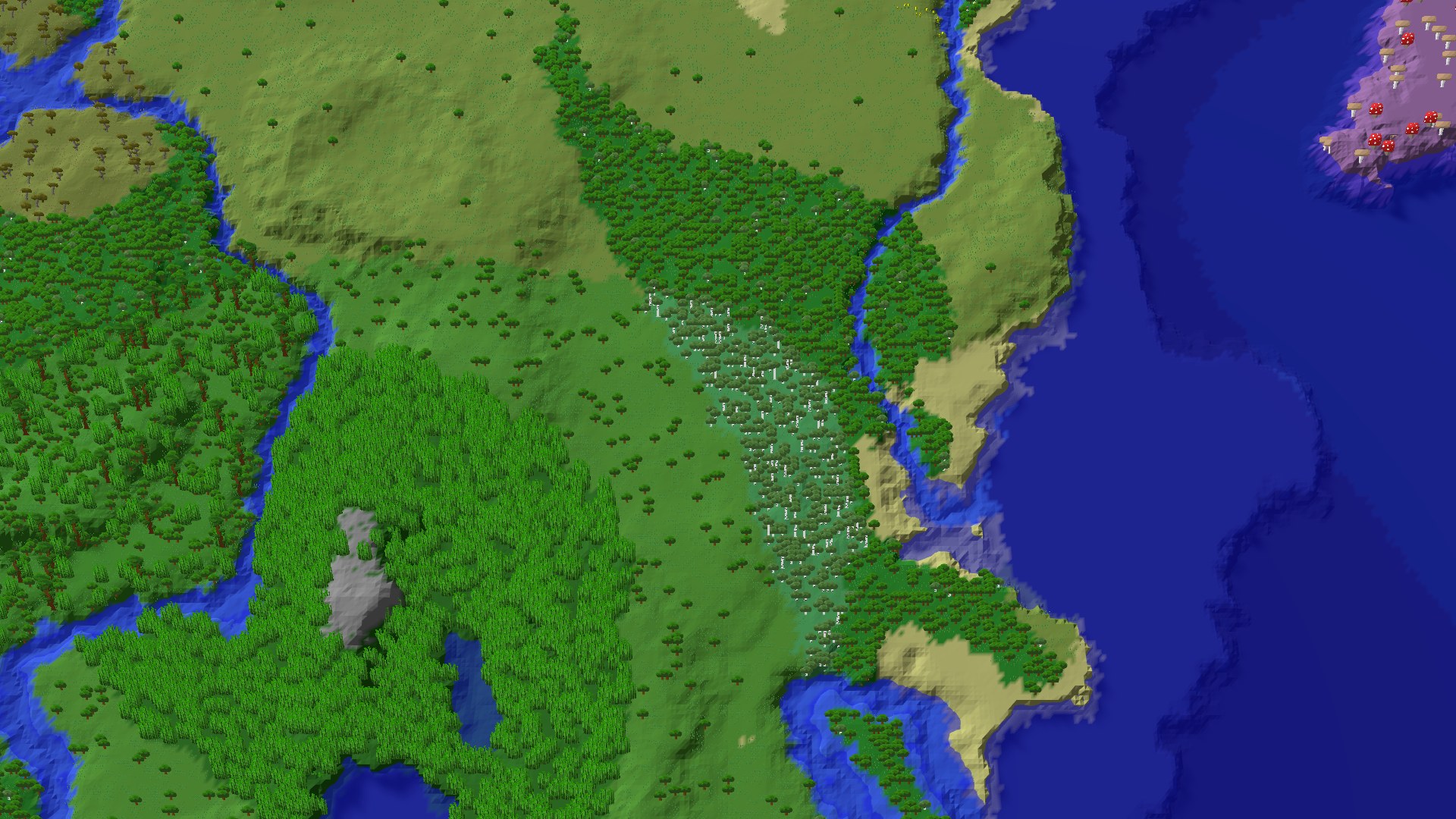 Aerial 3D overview 500 blocks SE of spawn