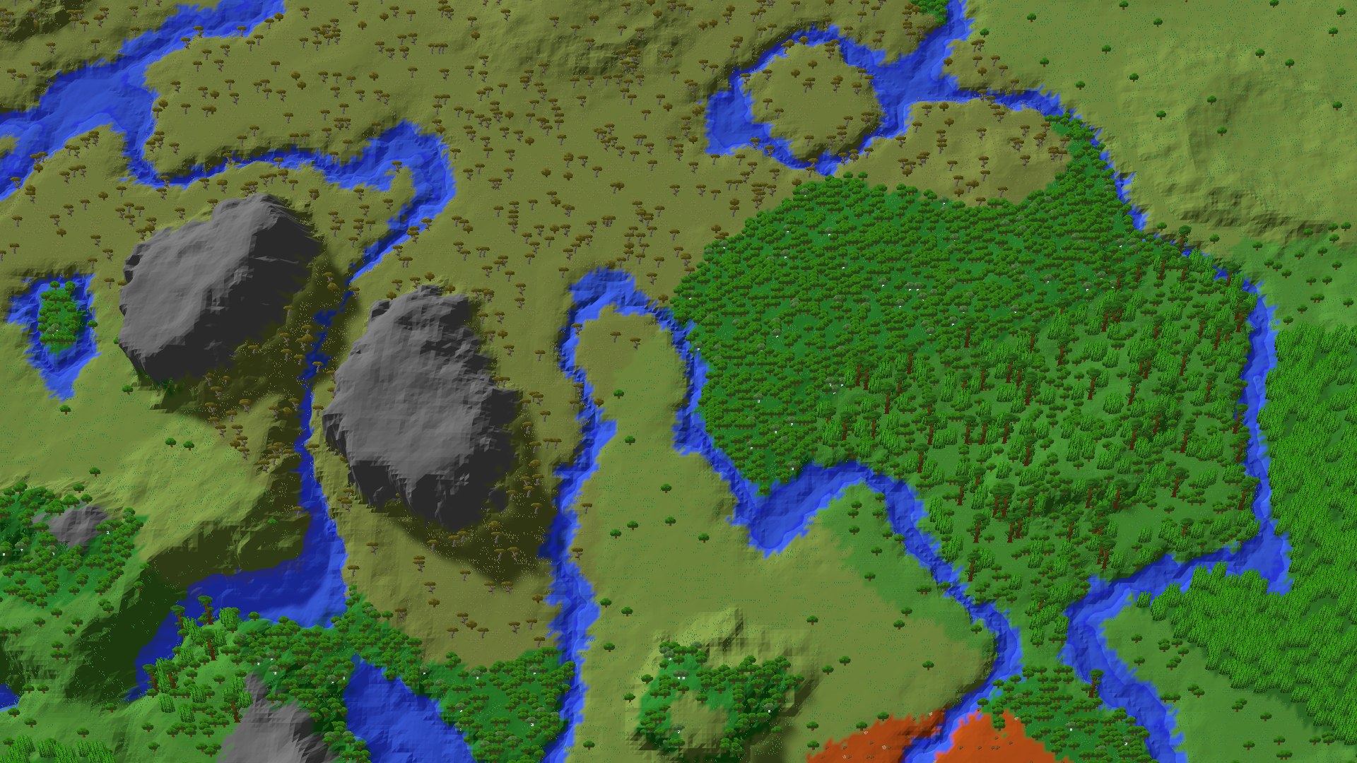Aerial 3D overview 500 blocks SW of spawn