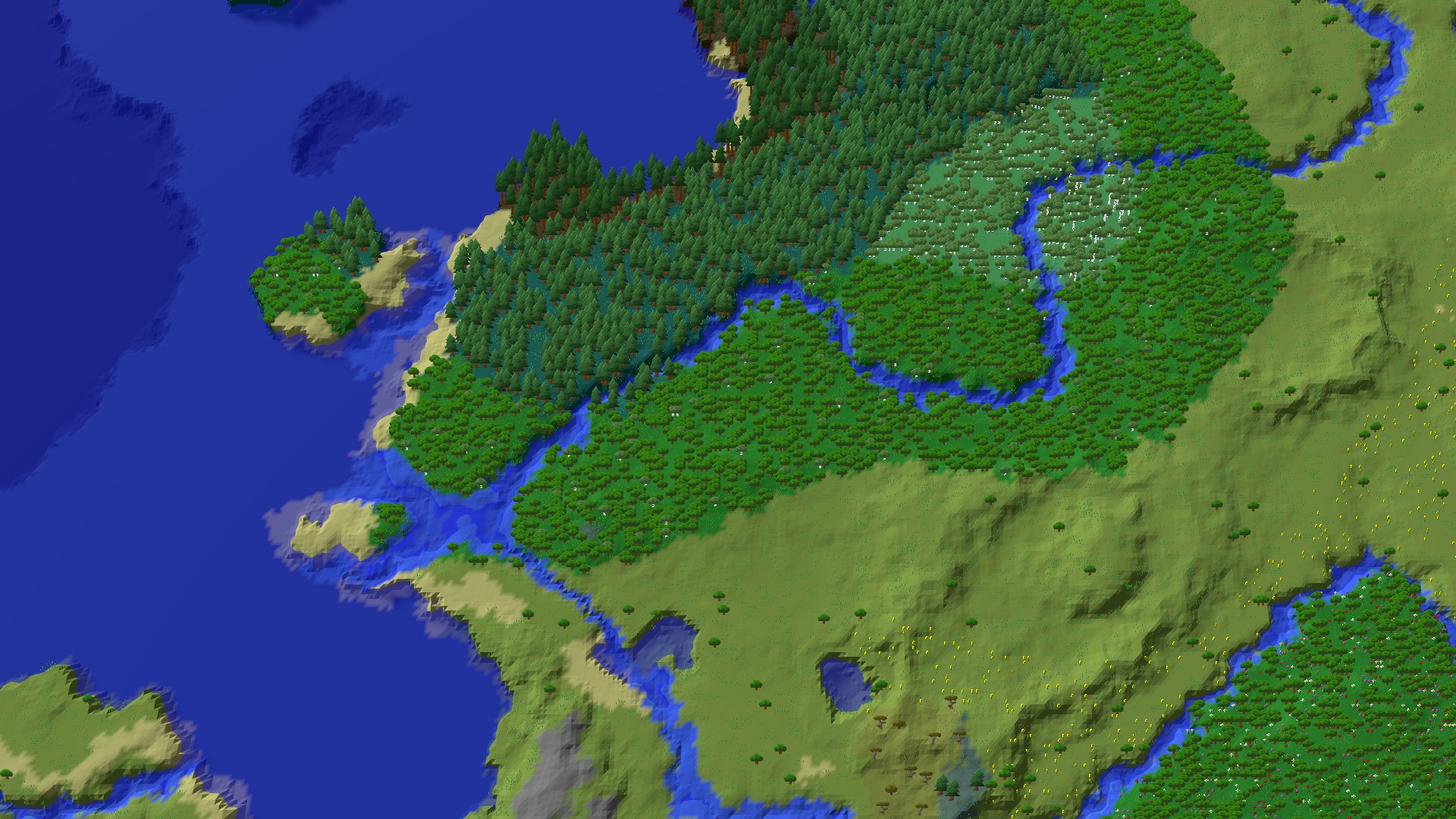 Aerial 3D overview 500 blocks SE of spawn