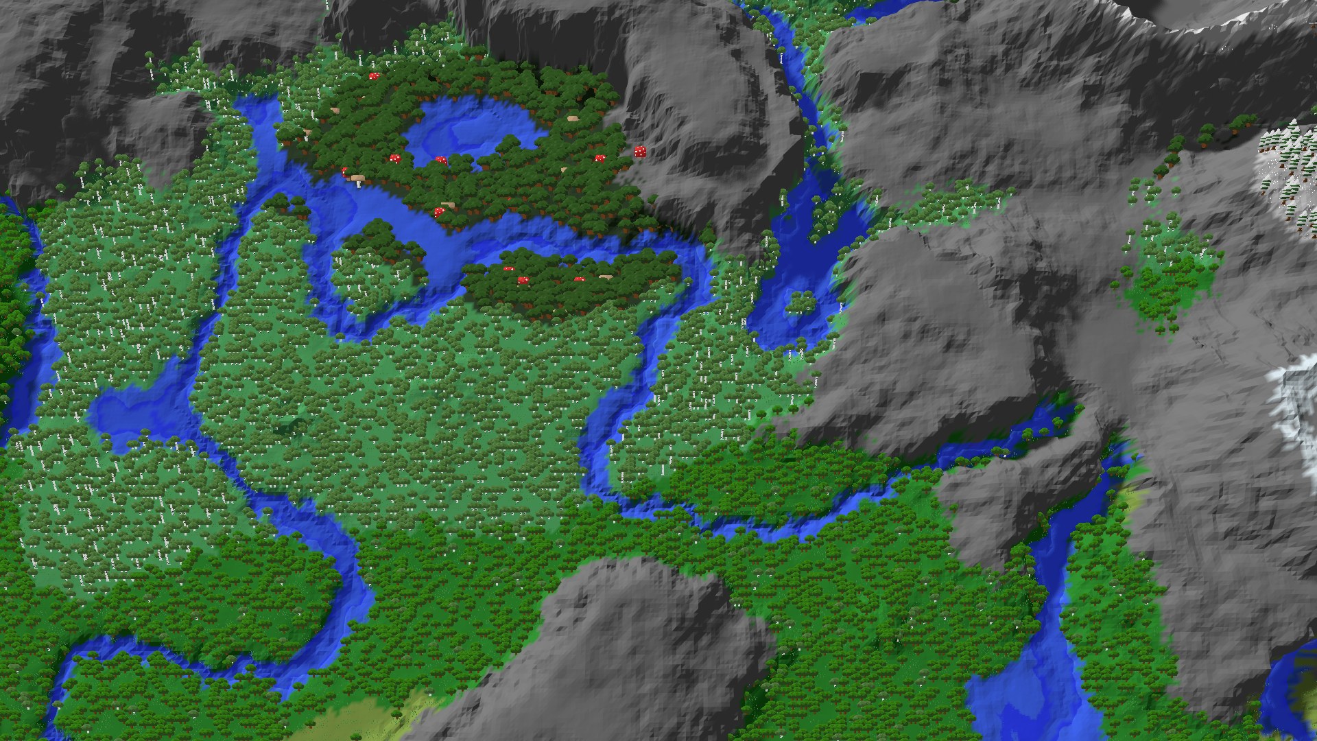 Aerial 3D overview 500 blocks SW of spawn