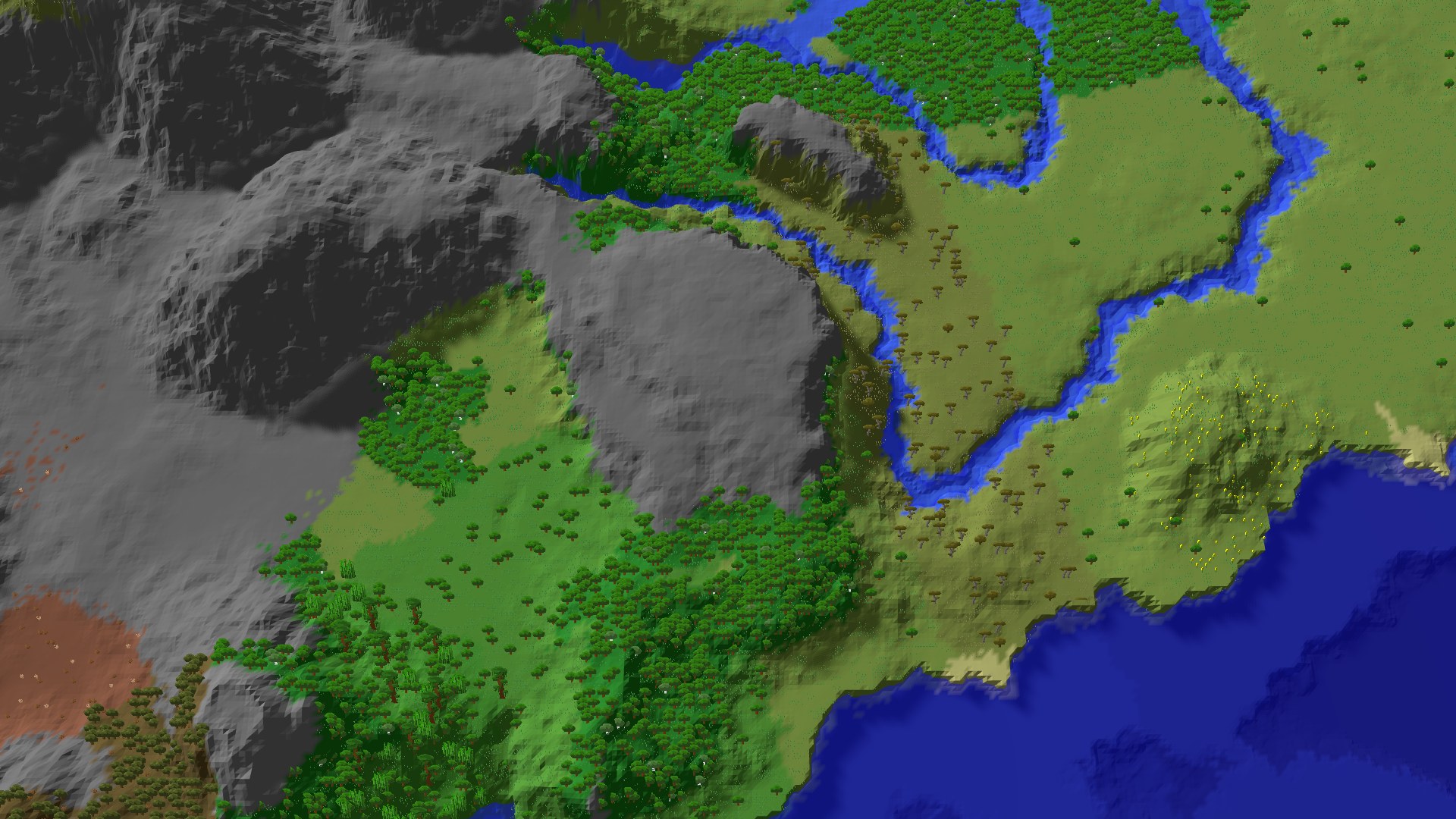 Aerial 3D overview 500 blocks SE of spawn