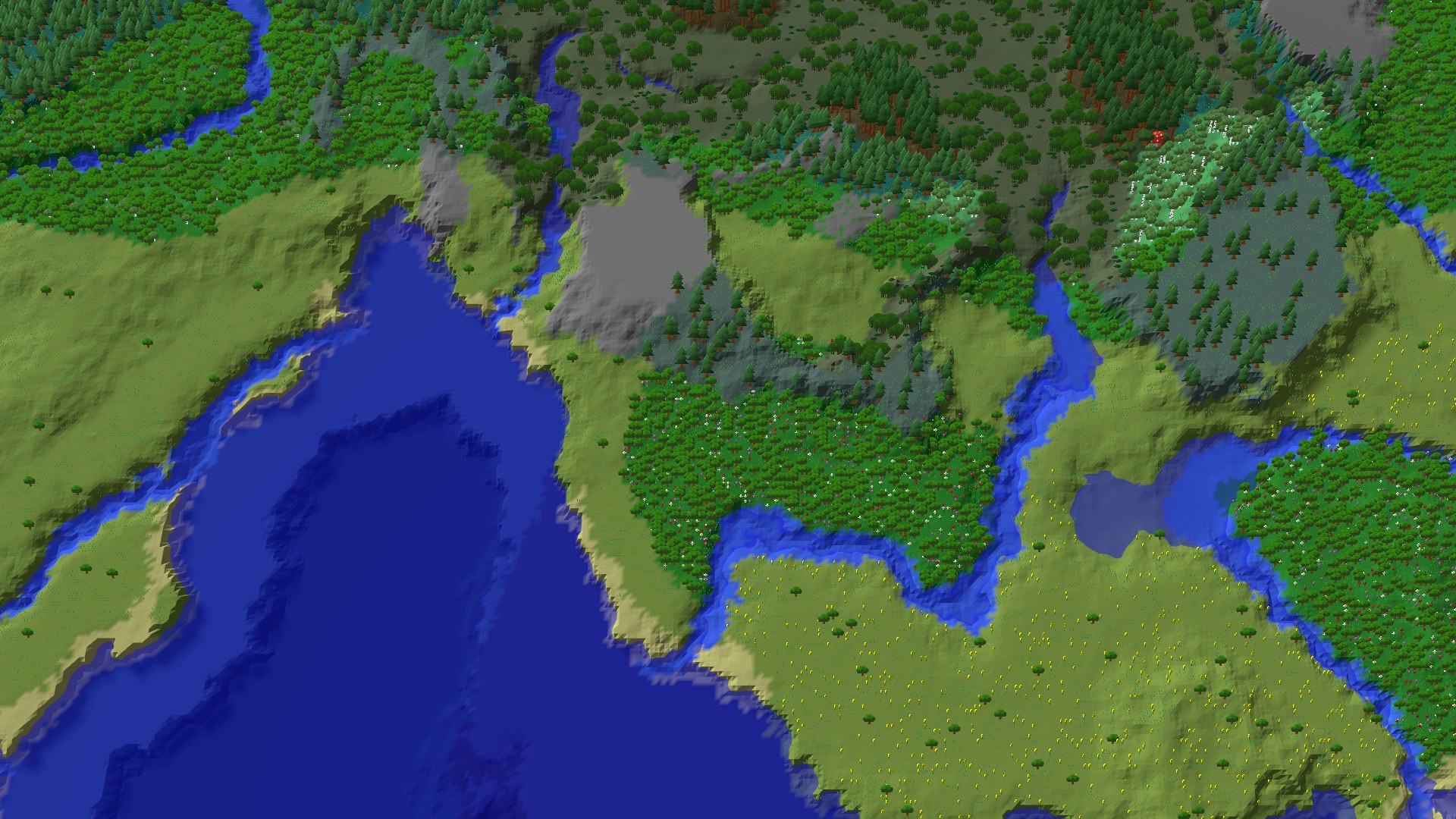 Aerial 3D overview 500 blocks SW of spawn