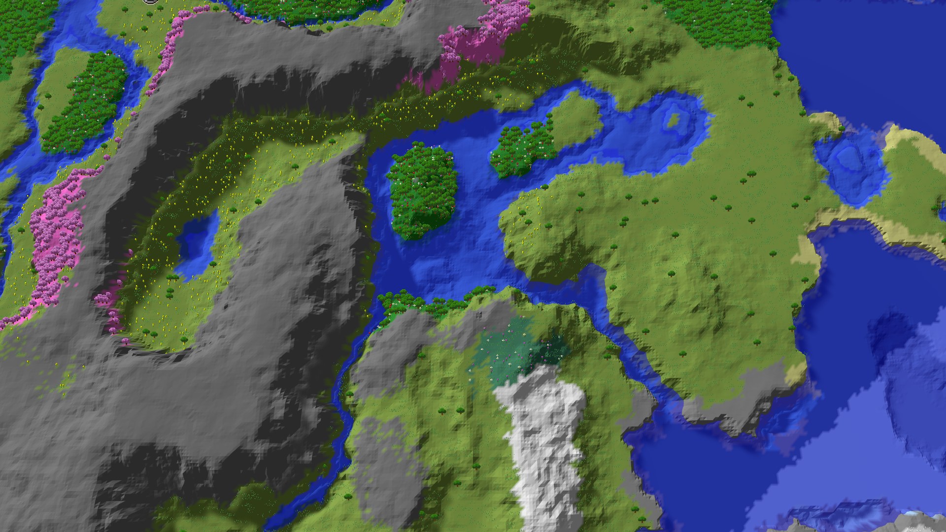 Aerial 3D overview 500 blocks SE of spawn