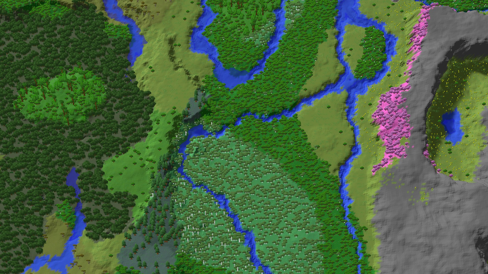 Aerial 3D overview 500 blocks SW of spawn