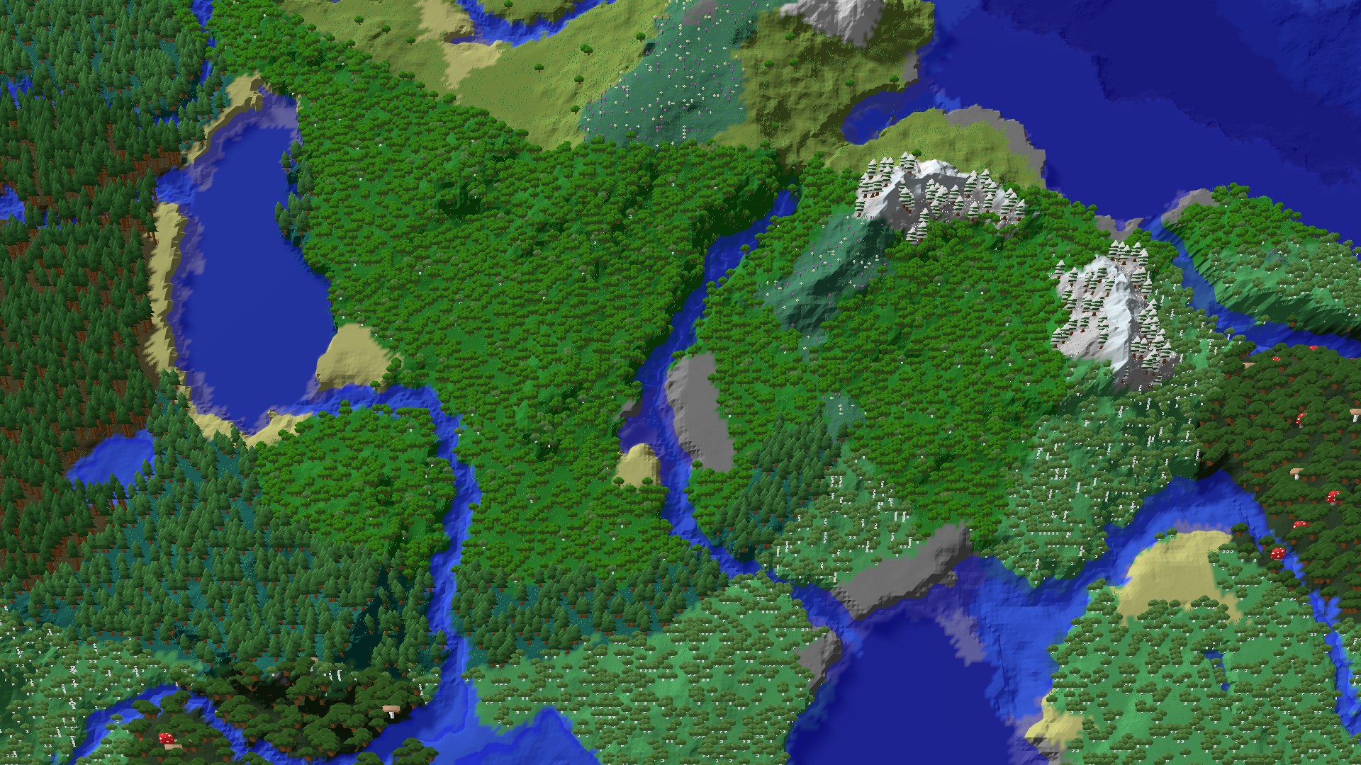 Aerial 3D overview 500 blocks NW of spawn