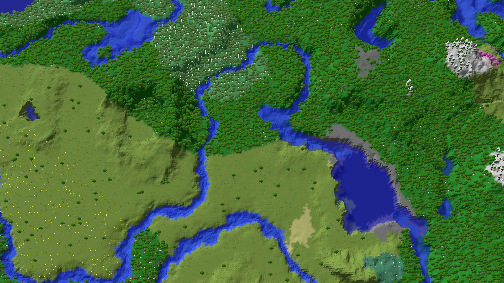 Aerial 3D overview 500 blocks SE of spawn
