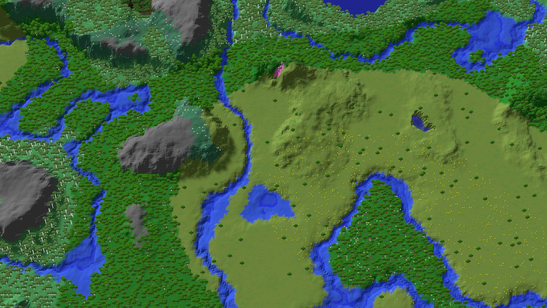 Aerial 3D overview 500 blocks SW of spawn