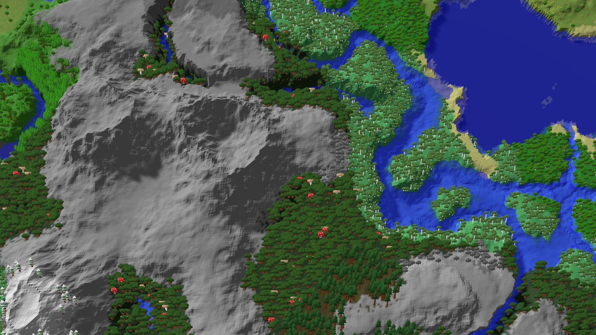 Aerial 3D overview 500 blocks NW of spawn