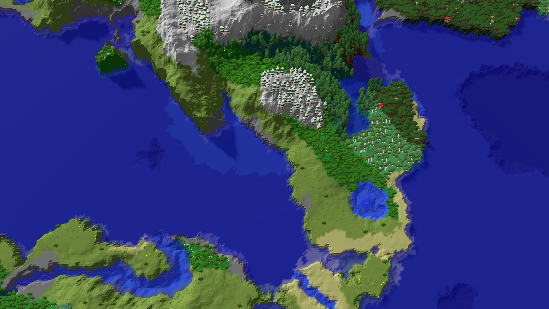 Aerial 3D overview 500 blocks SW of spawn
