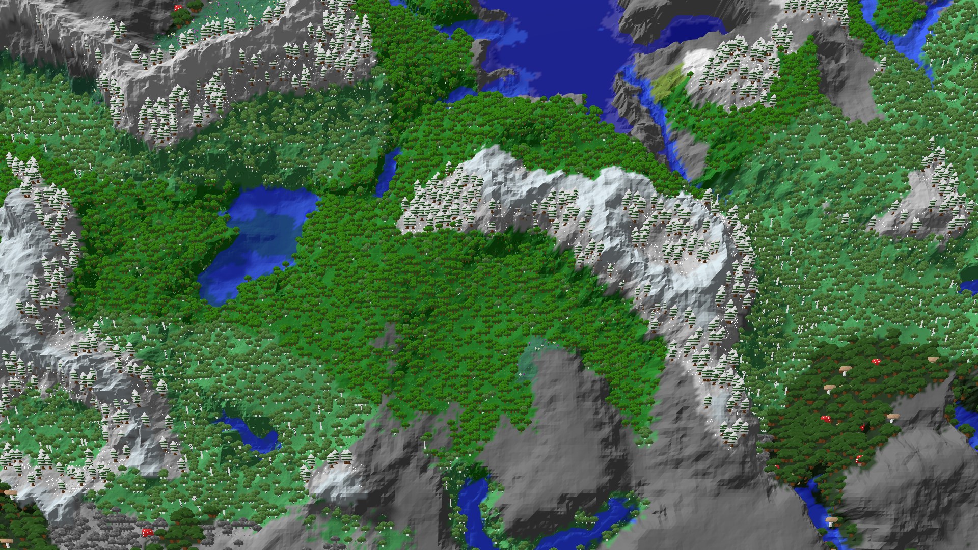 Aerial 3D overview 500 blocks SE of spawn