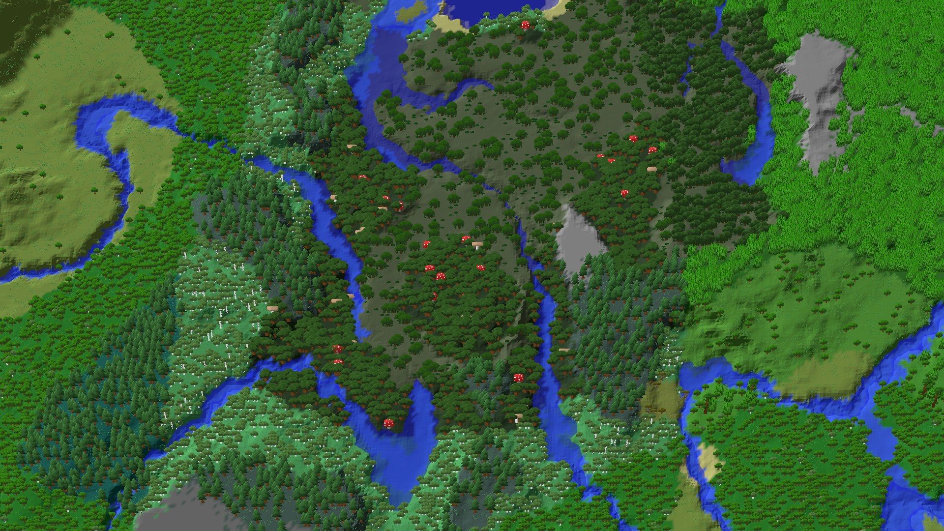 Aerial 3D overview 500 blocks NW of spawn