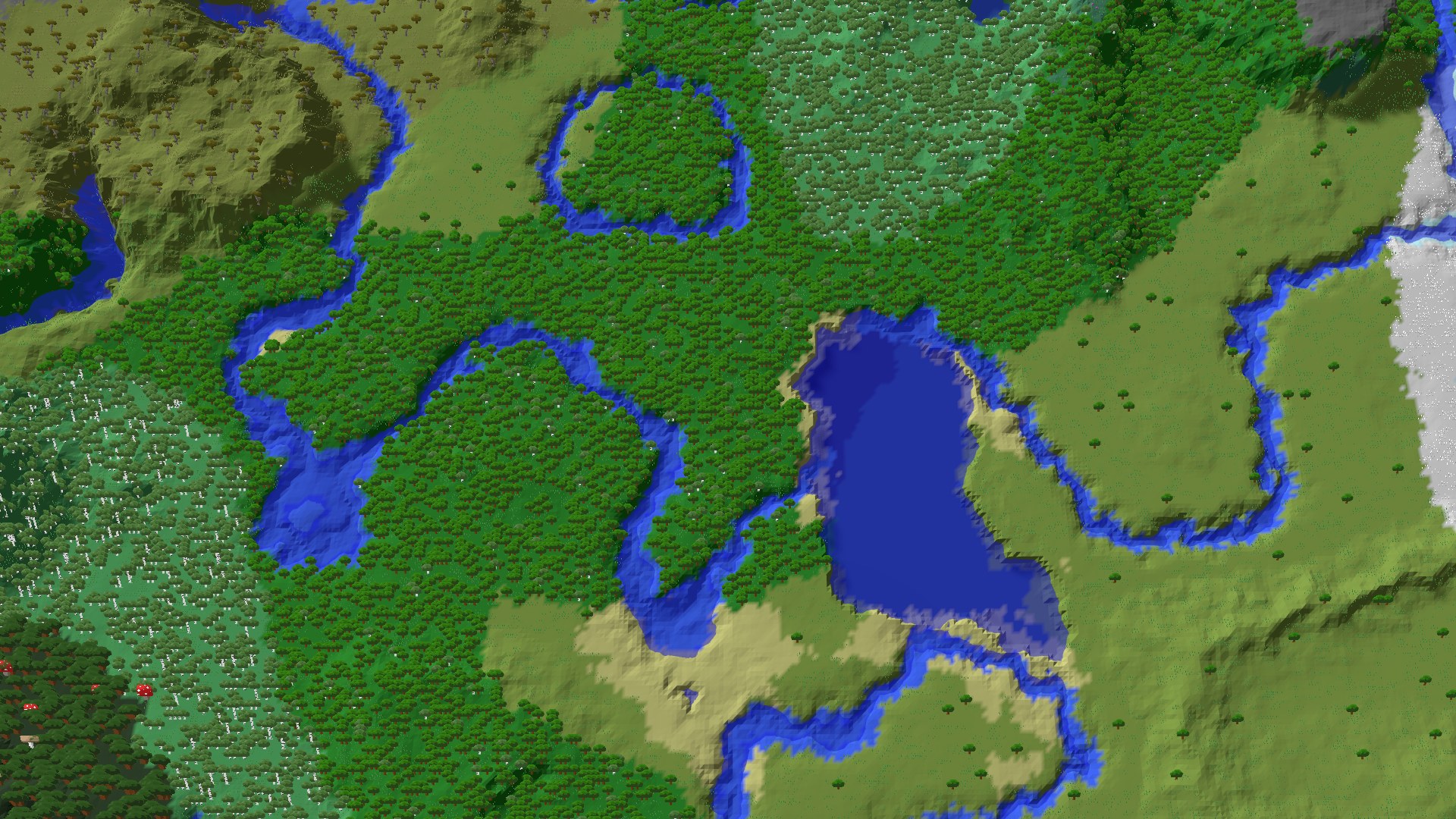 Aerial 3D overview 500 blocks SW of spawn