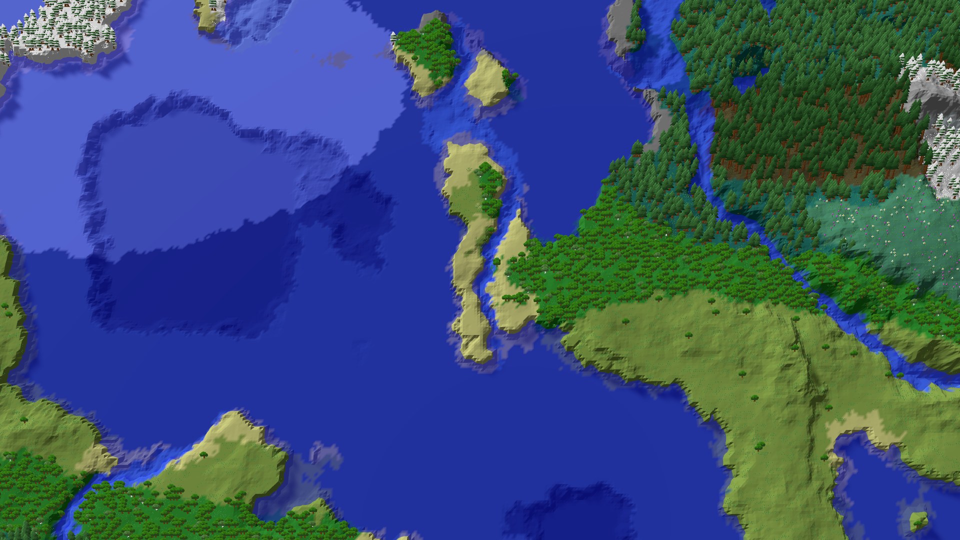 Aerial 3D overview 500 blocks SE of spawn