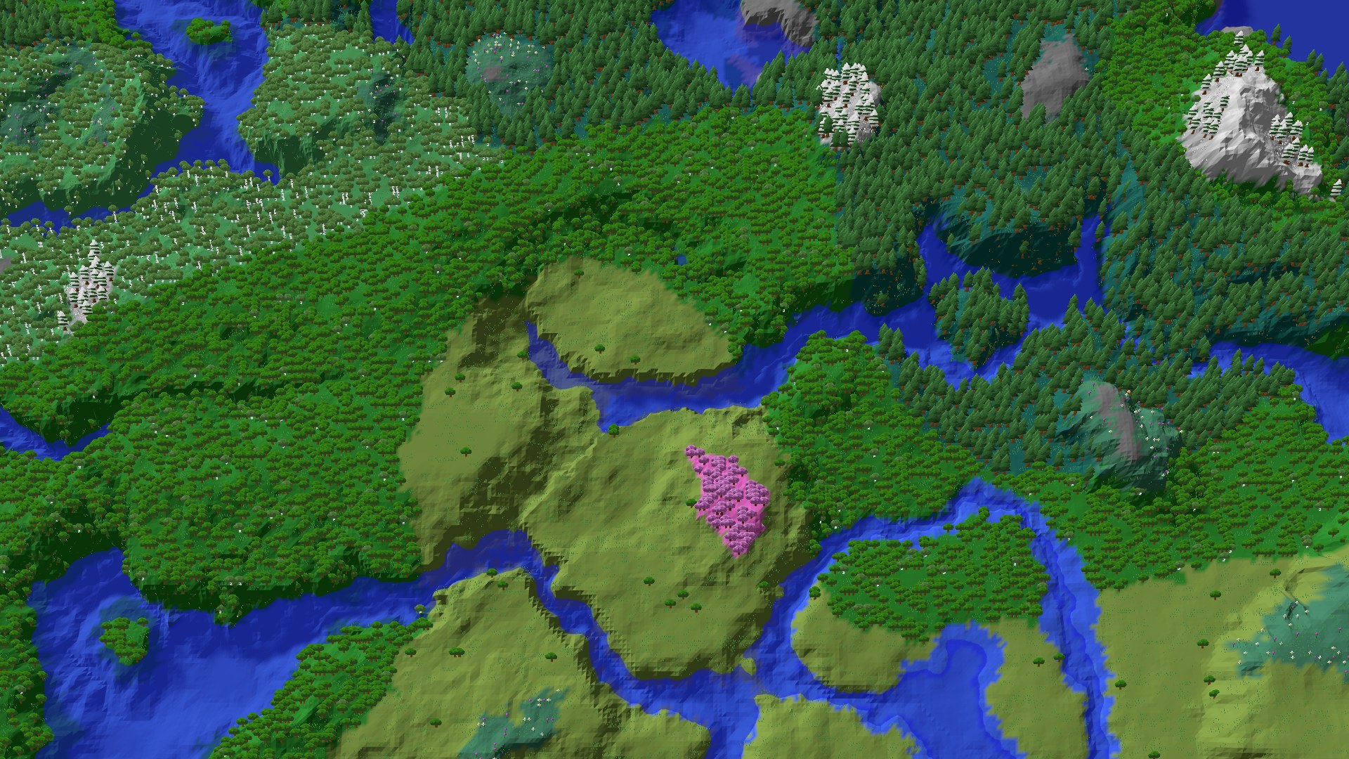 Aerial 3D overview 500 blocks SW of spawn