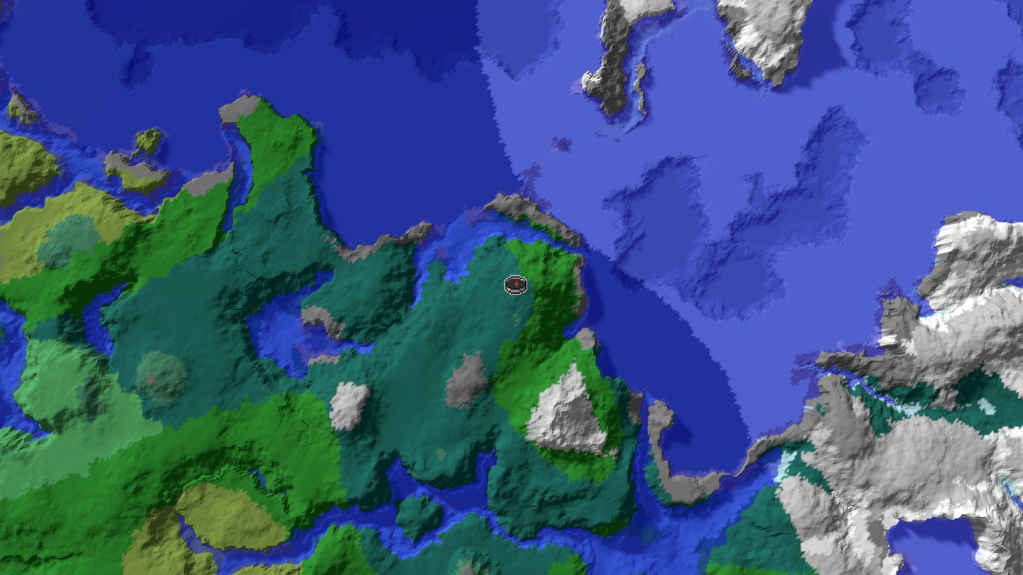 Aerial Minecraft seed map — Hole at spawn leading toward an ancient city [-980658818739283540]