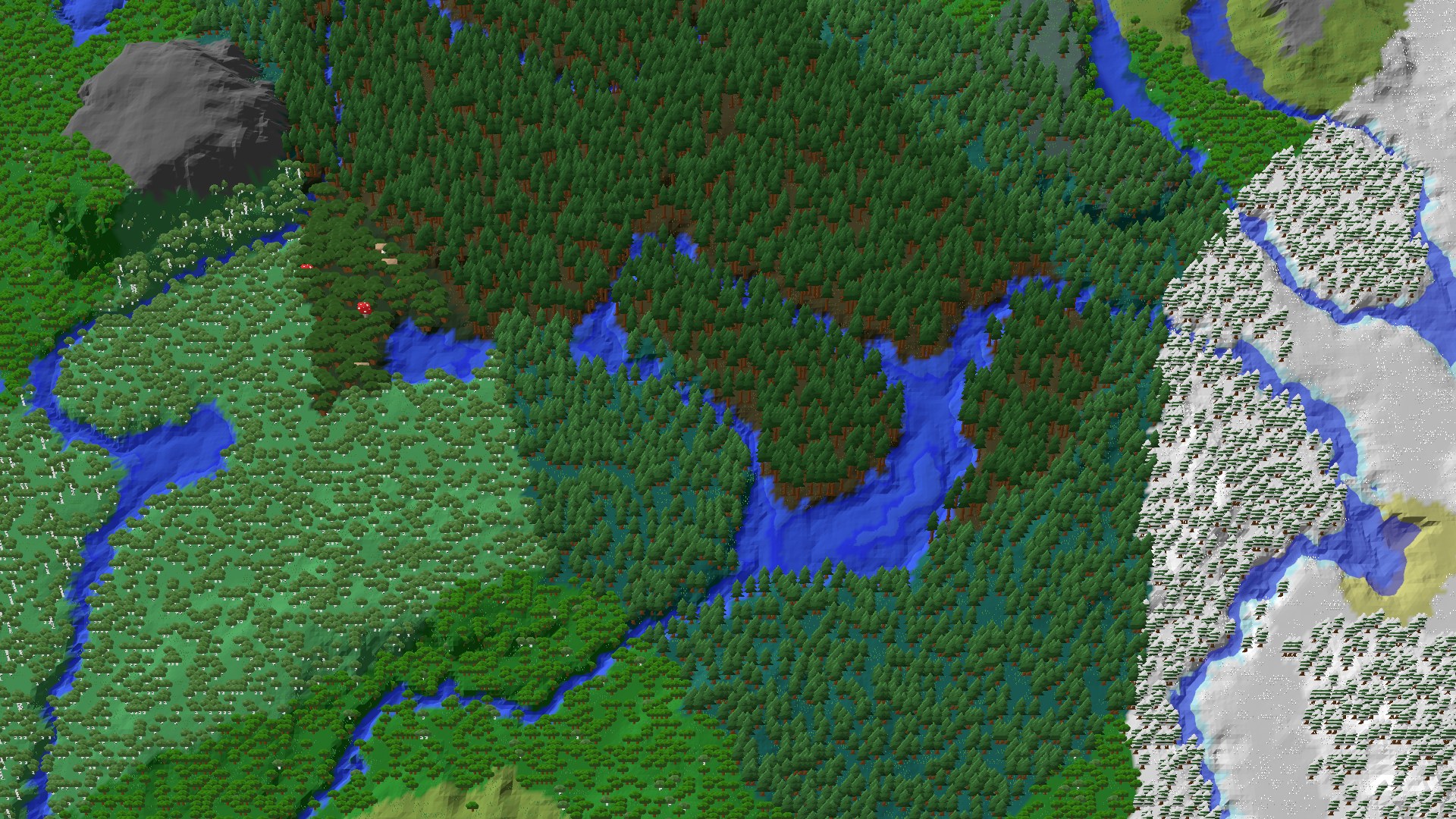 Aerial 3D overview 500 blocks SW of spawn