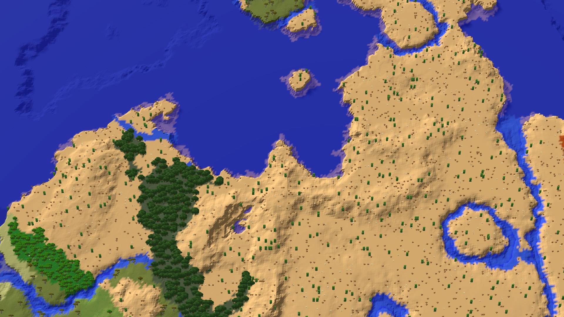 Aerial 3D overview 500 blocks SW of spawn
