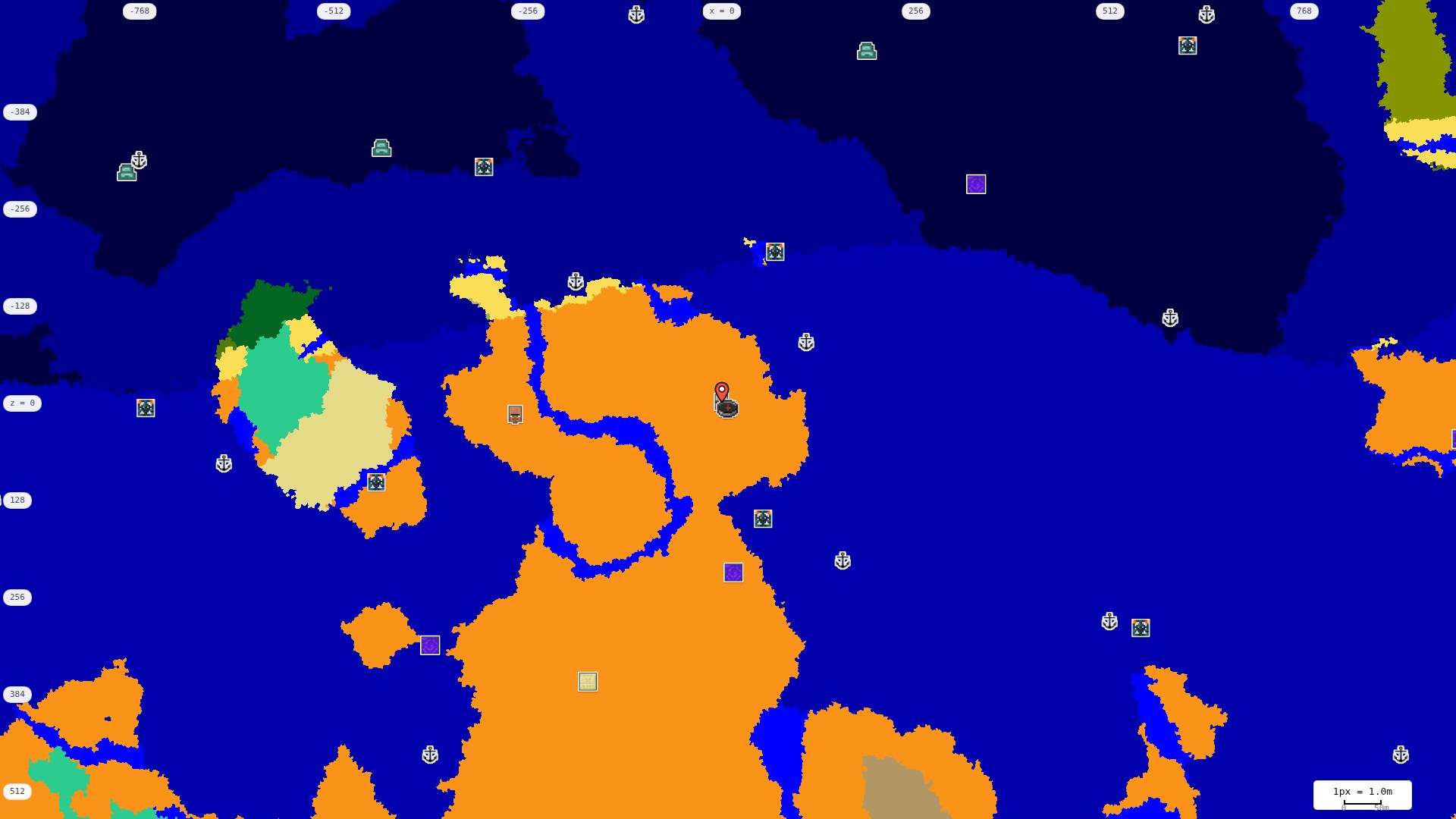 Top-down structures map: village, pillager outpost, ruined portal, shipwreck, woodland mansion, ocean monument, trial chambers, ancient city, desert pyramid, jungle temple, trail ruins