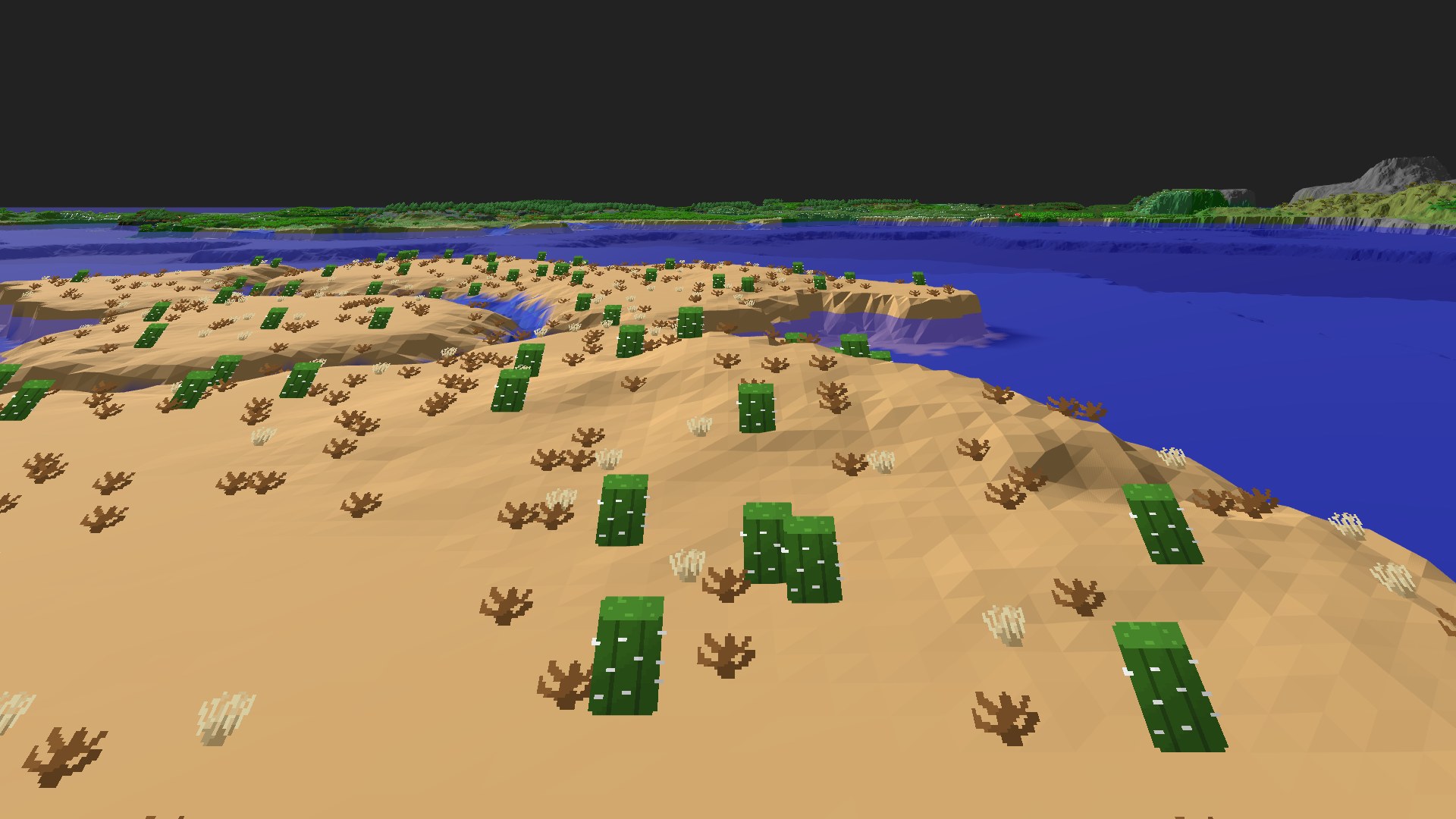 Near-horizontal 3D view from spawn looking at the surrounding terrain