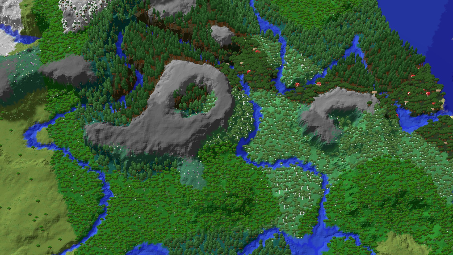Aerial 3D overview 500 blocks SE of spawn