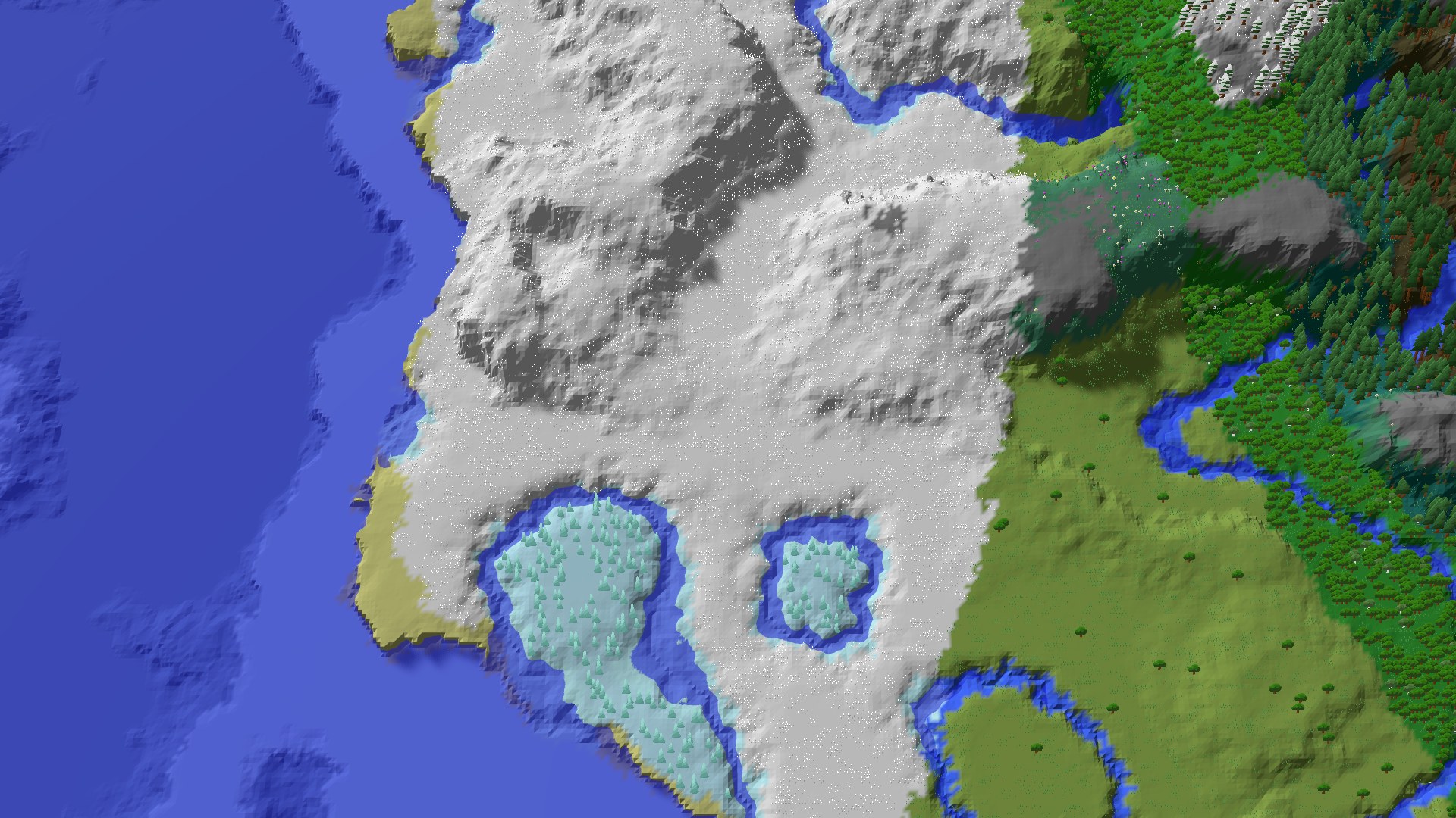 Aerial 3D overview 500 blocks SW of spawn