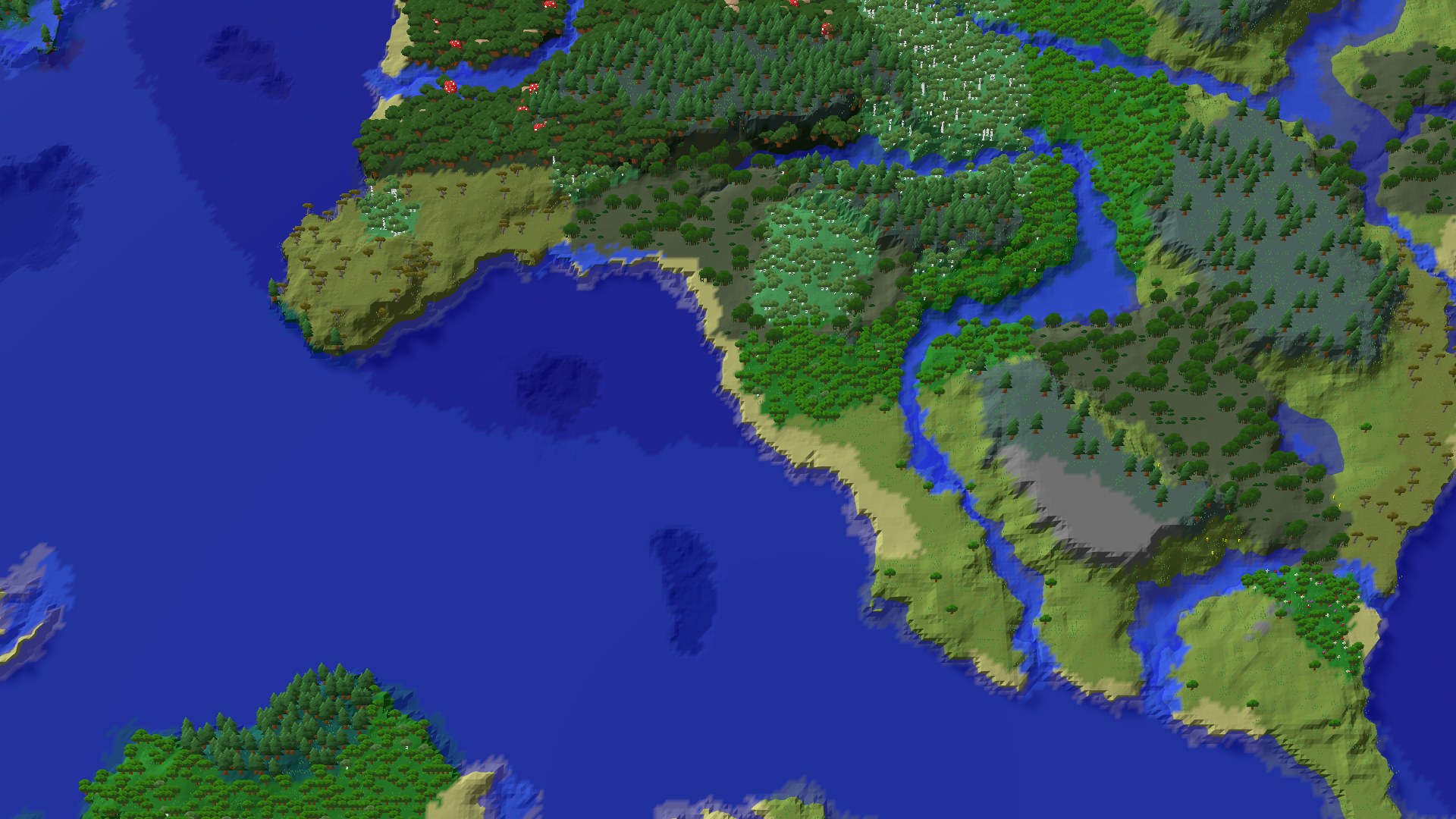 Aerial 3D overview 500 blocks SE of spawn
