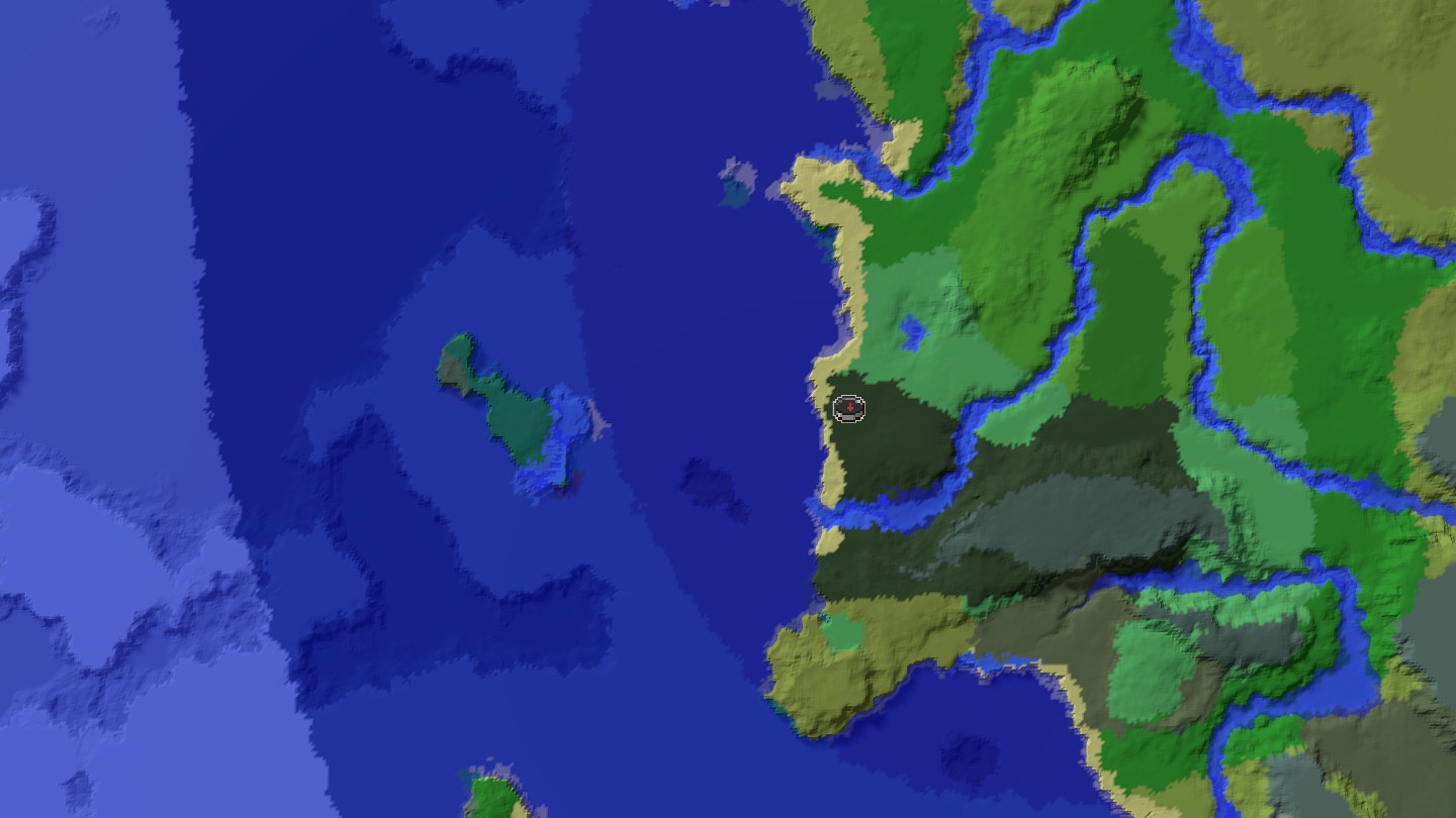 Aerial Minecraft seed map — Java 1.21 taiga village island seed with shipwrecks and monument [15396824059727