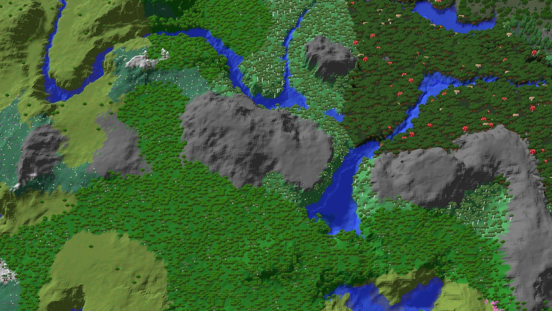 Aerial 3D overview 500 blocks NW of spawn