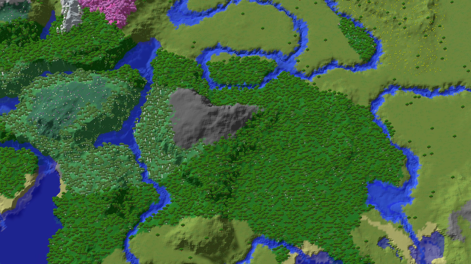 Aerial 3D overview 500 blocks SE of spawn
