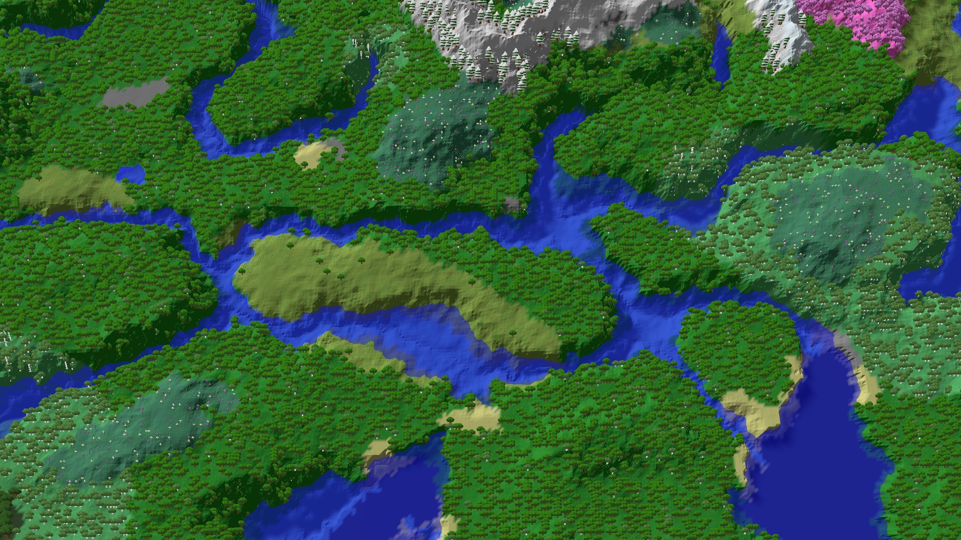 Aerial 3D overview 500 blocks SW of spawn