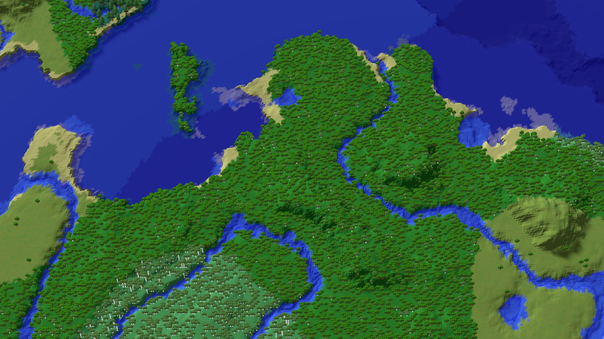 Aerial 3D overview 500 blocks NW of spawn