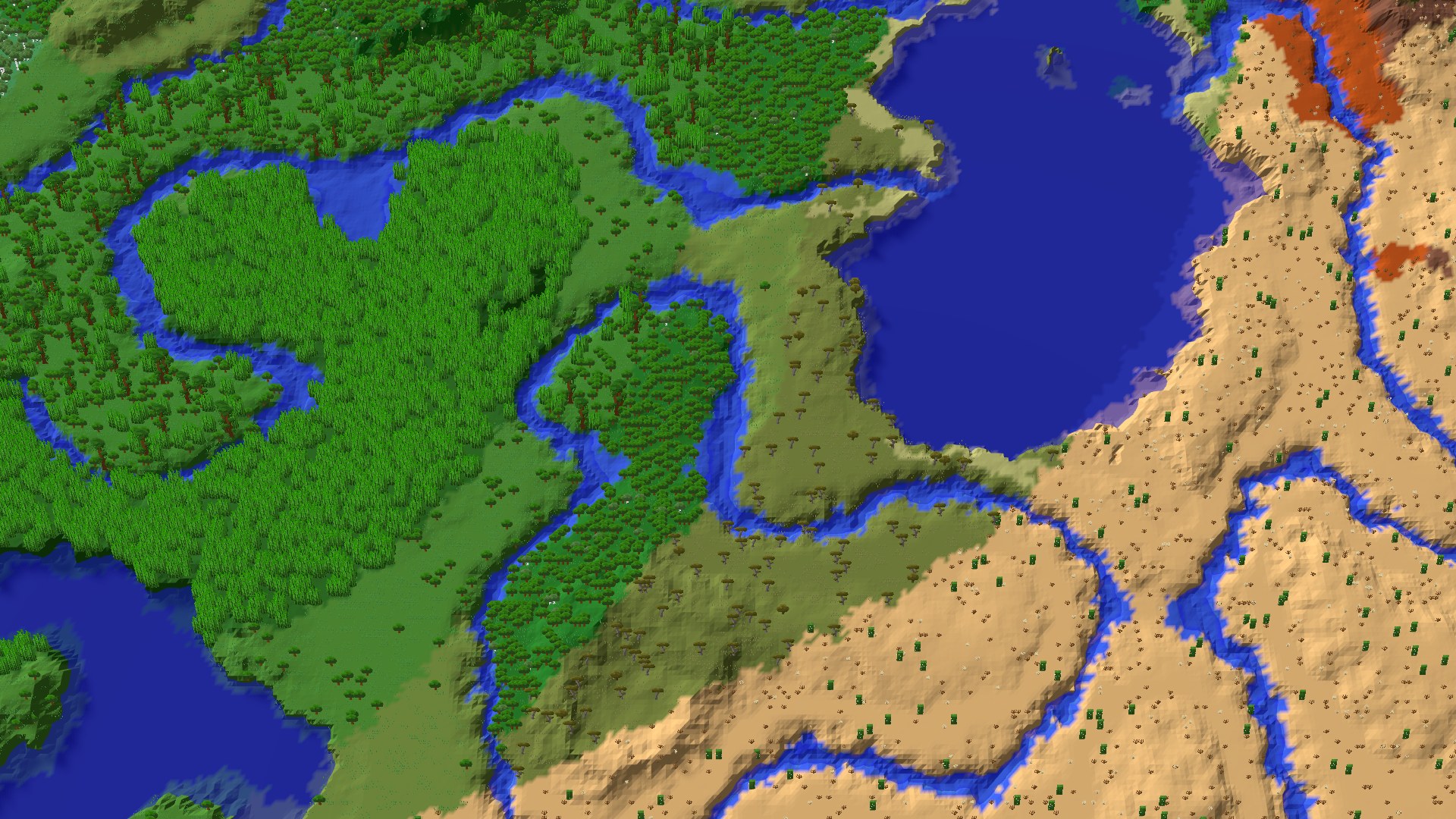 Aerial 3D overview 500 blocks SE of spawn