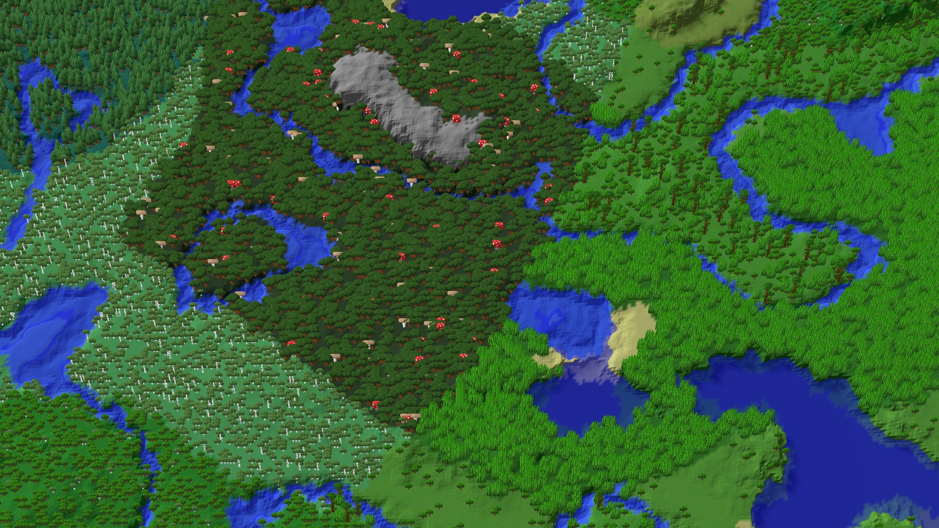Aerial 3D overview 500 blocks SW of spawn