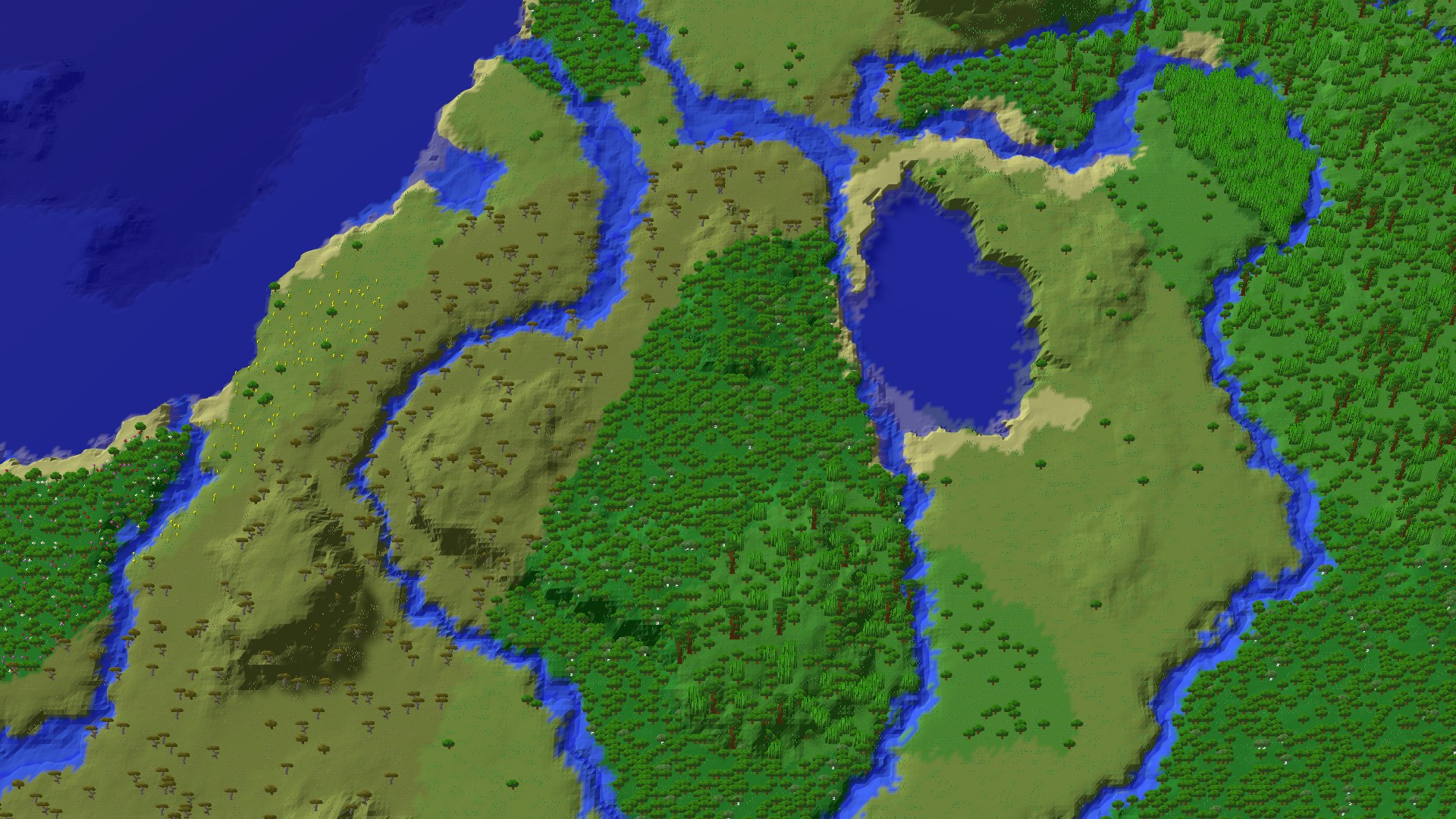 Aerial 3D overview 500 blocks NW of spawn