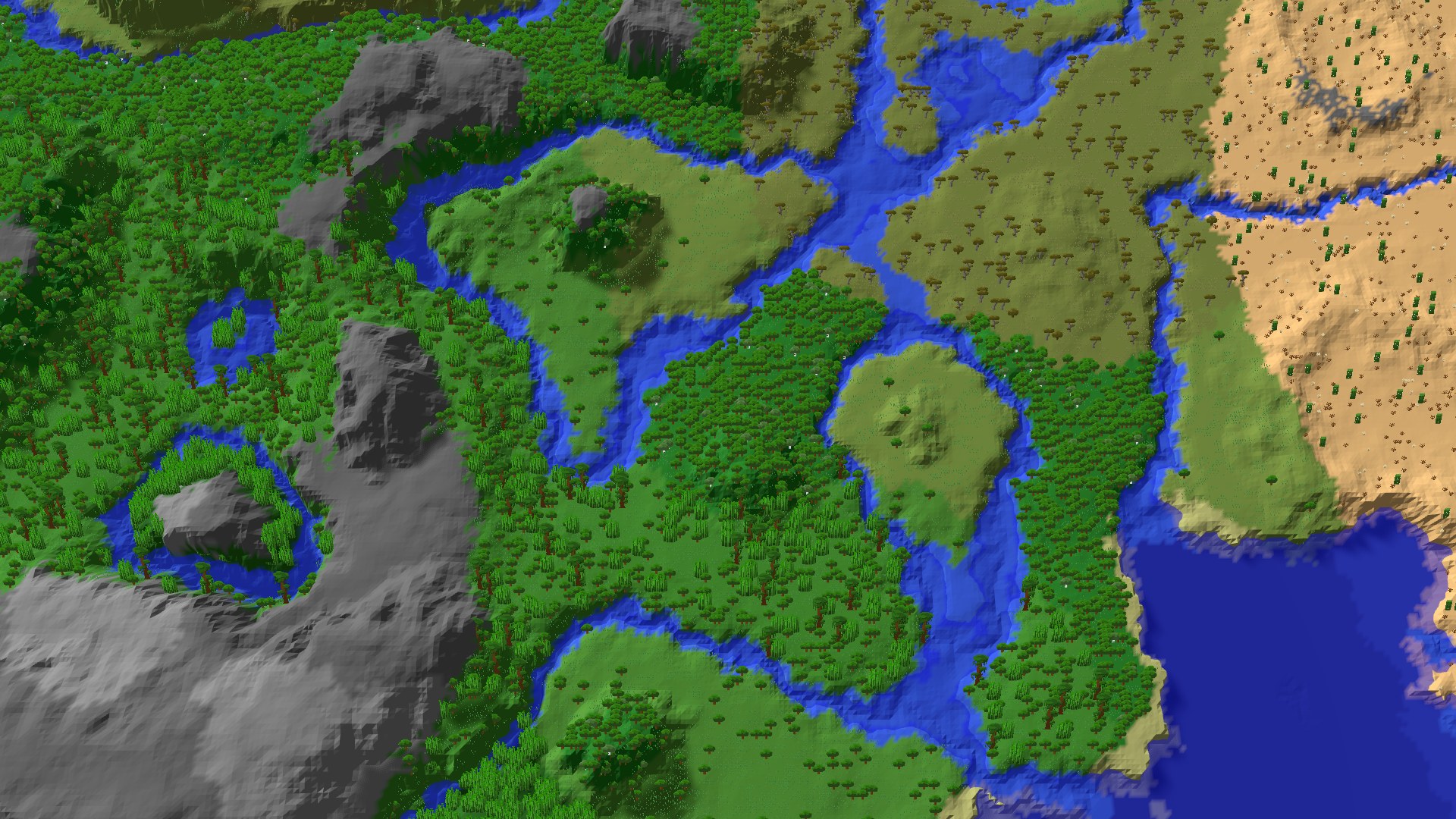 Aerial 3D overview 500 blocks SW of spawn