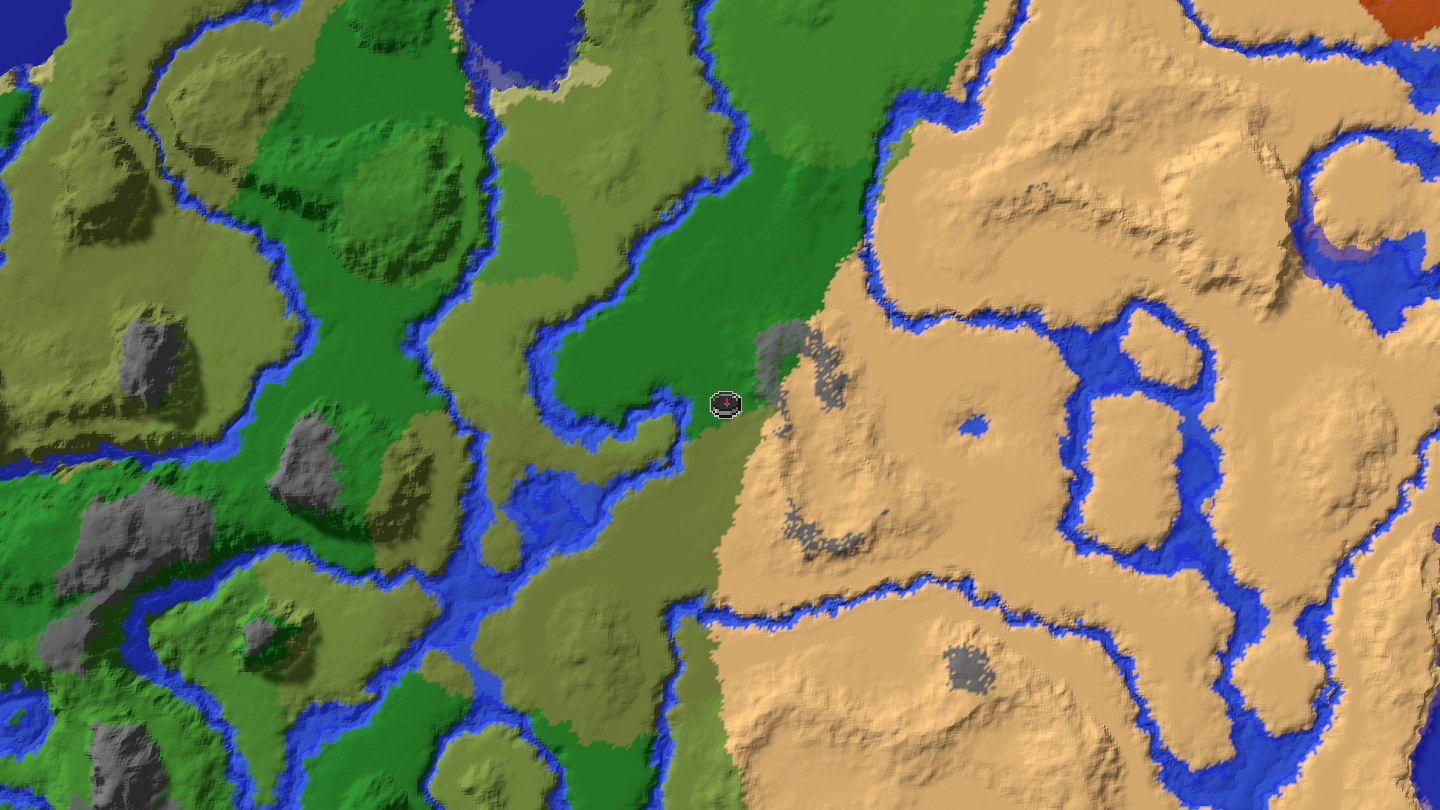 Aerial Minecraft seed map — Java 1.21 triple-biome village seed [1980284012]