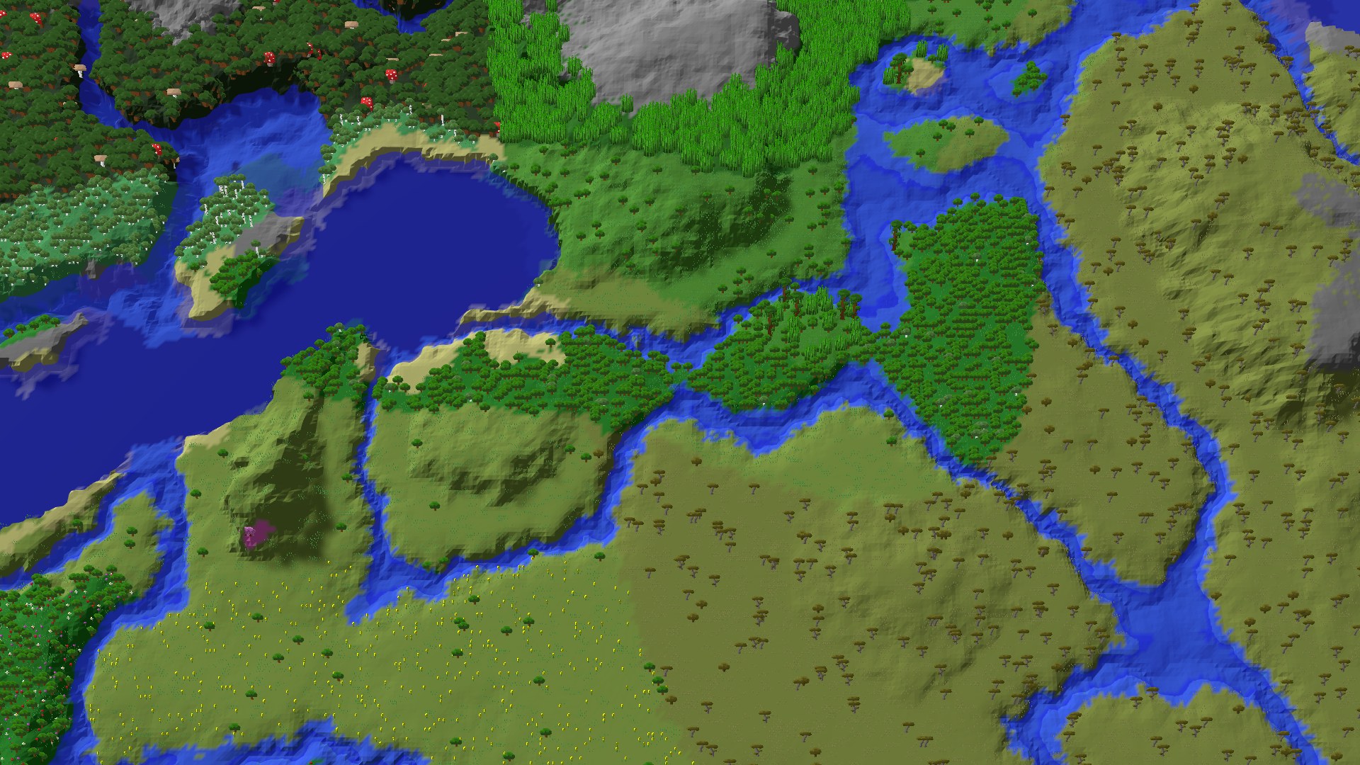Aerial 3D overview 500 blocks NW of spawn