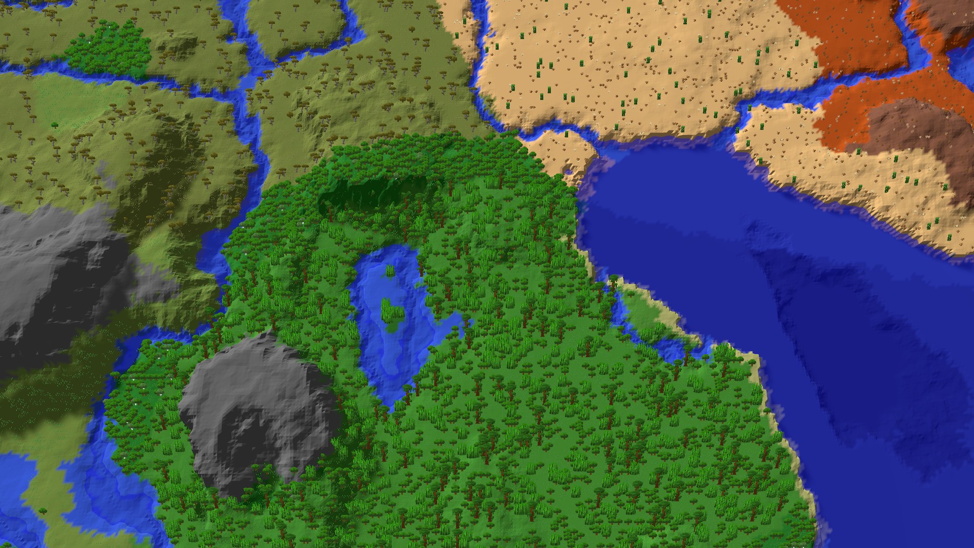 Aerial 3D overview 500 blocks SE of spawn