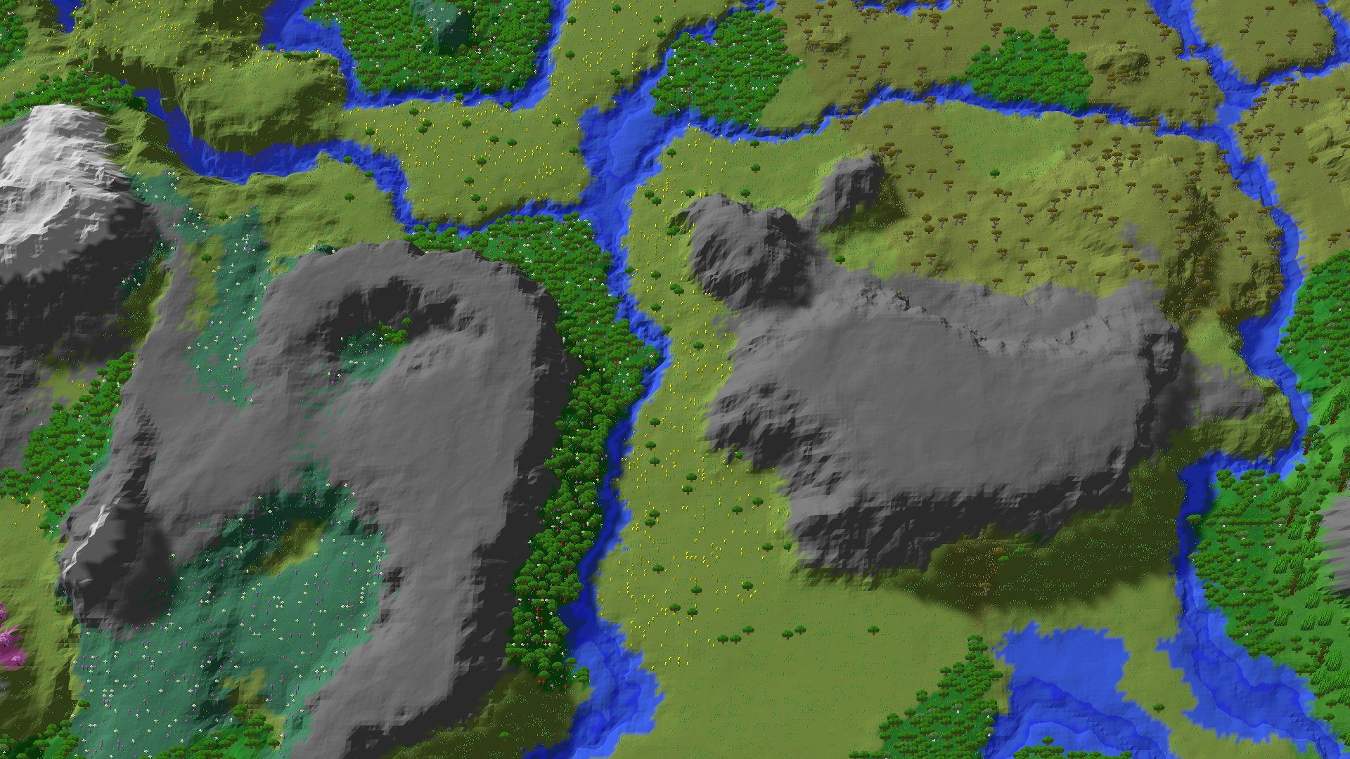 Aerial 3D overview 500 blocks SW of spawn