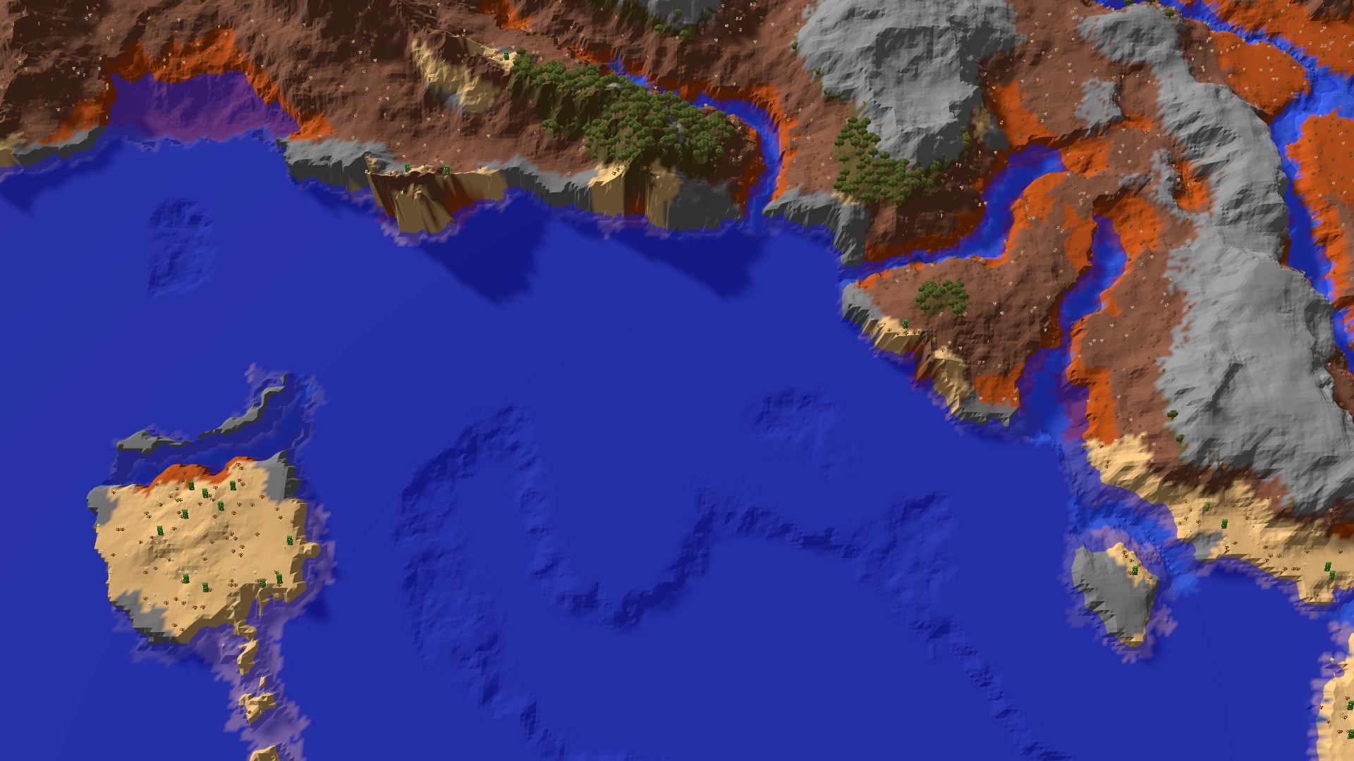 Aerial 3D overview 500 blocks SE of spawn