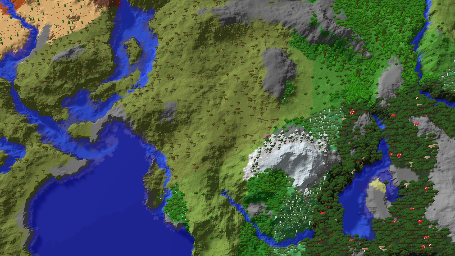 Aerial 3D overview 500 blocks SE of spawn