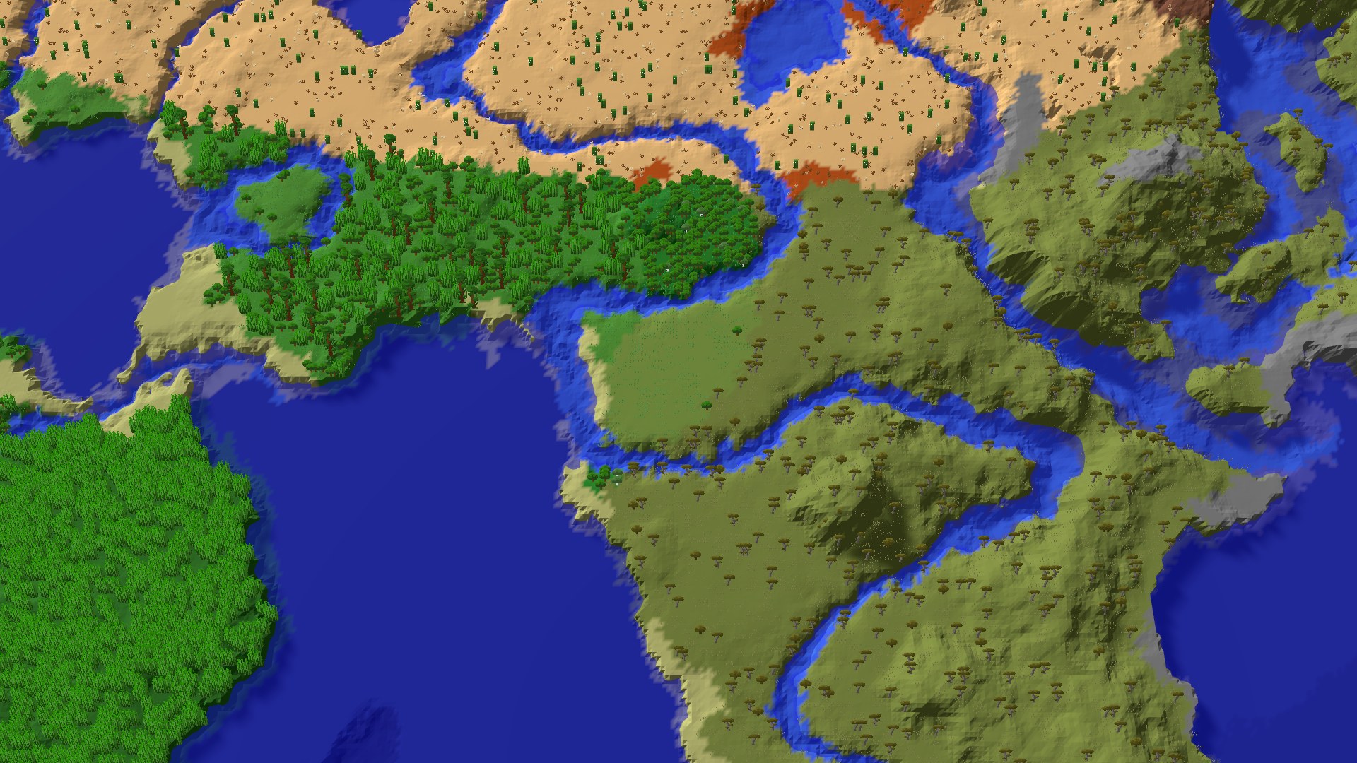 Aerial 3D overview 500 blocks SW of spawn