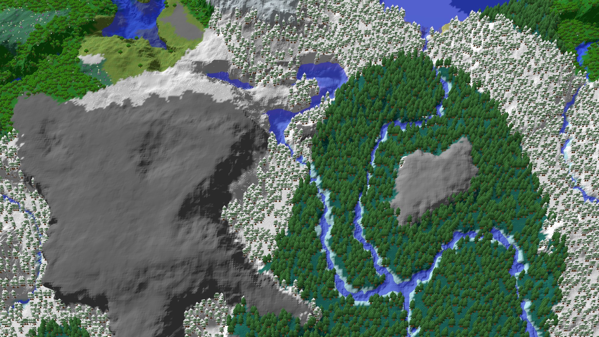 Aerial 3D overview 500 blocks NW of spawn