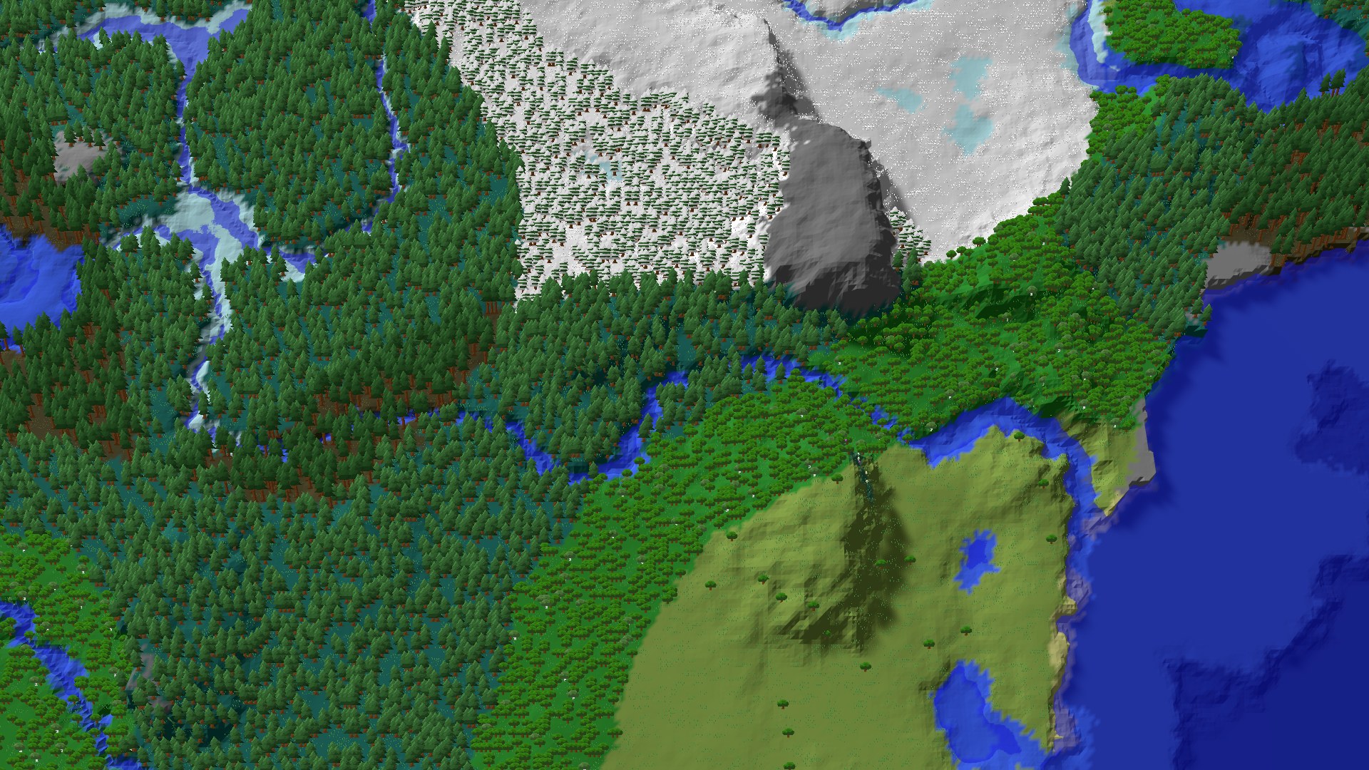 Aerial 3D overview 500 blocks SE of spawn