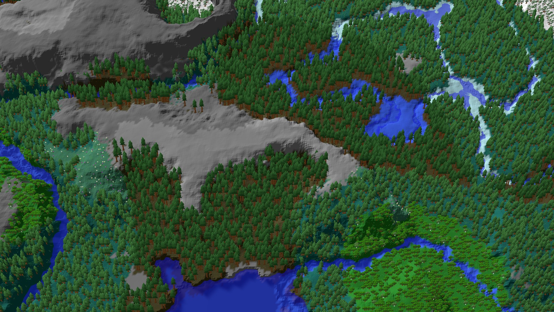 Aerial 3D overview 500 blocks SW of spawn