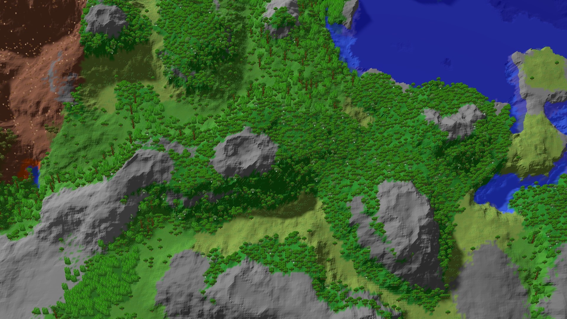 Aerial 3D overview 500 blocks NW of spawn