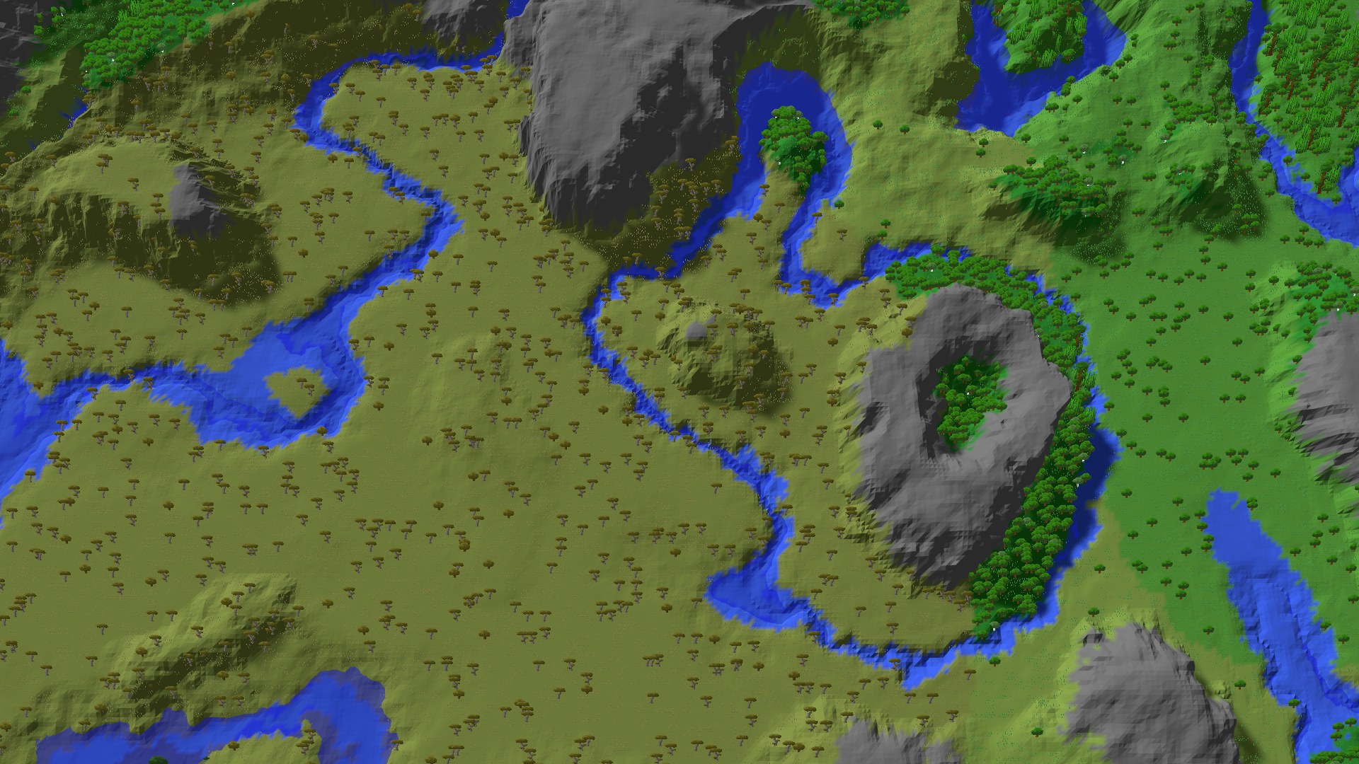Aerial 3D overview 500 blocks SW of spawn